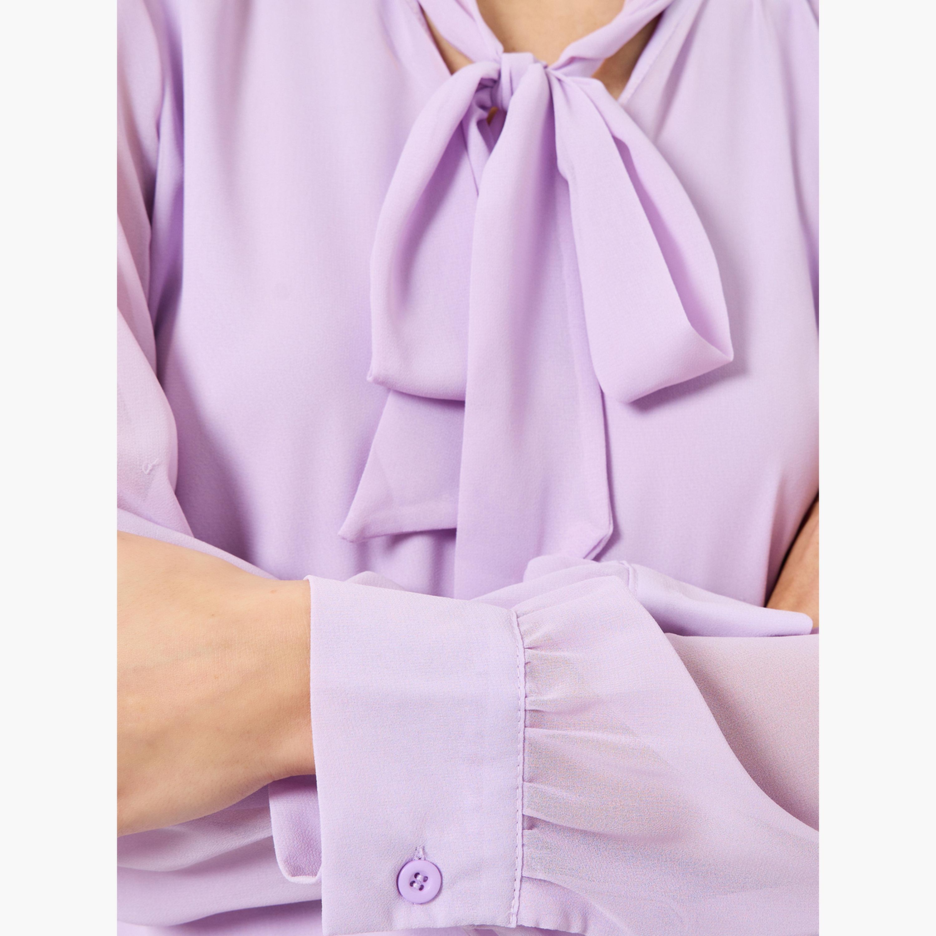 بلوزة بنفسجية بأكمام طويلة وربطة عنق-women-clothing-shirtsandblouses-blouses-image-4