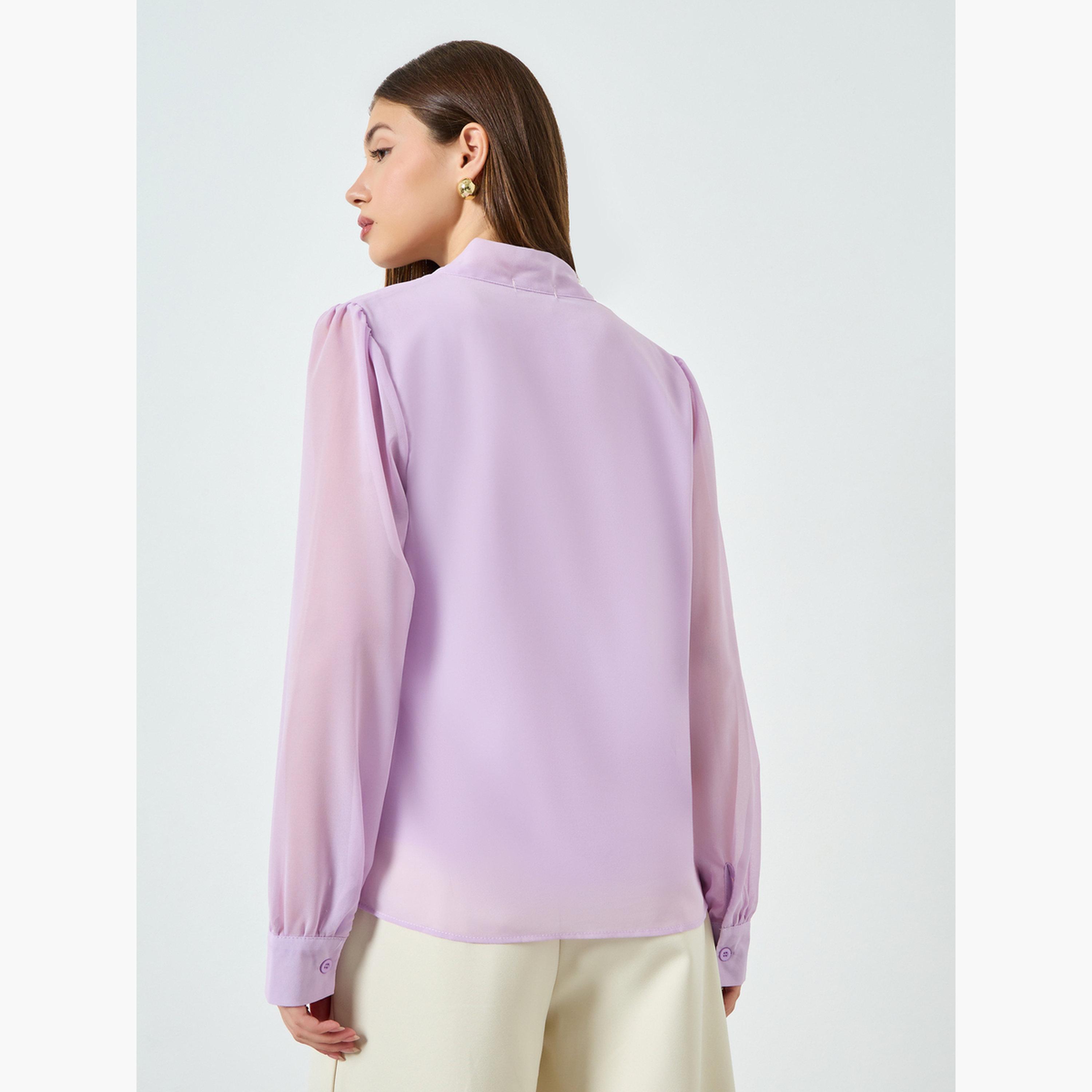 بلوزة بنفسجية بأكمام طويلة وربطة عنق-women-clothing-shirtsandblouses-blouses-image-5