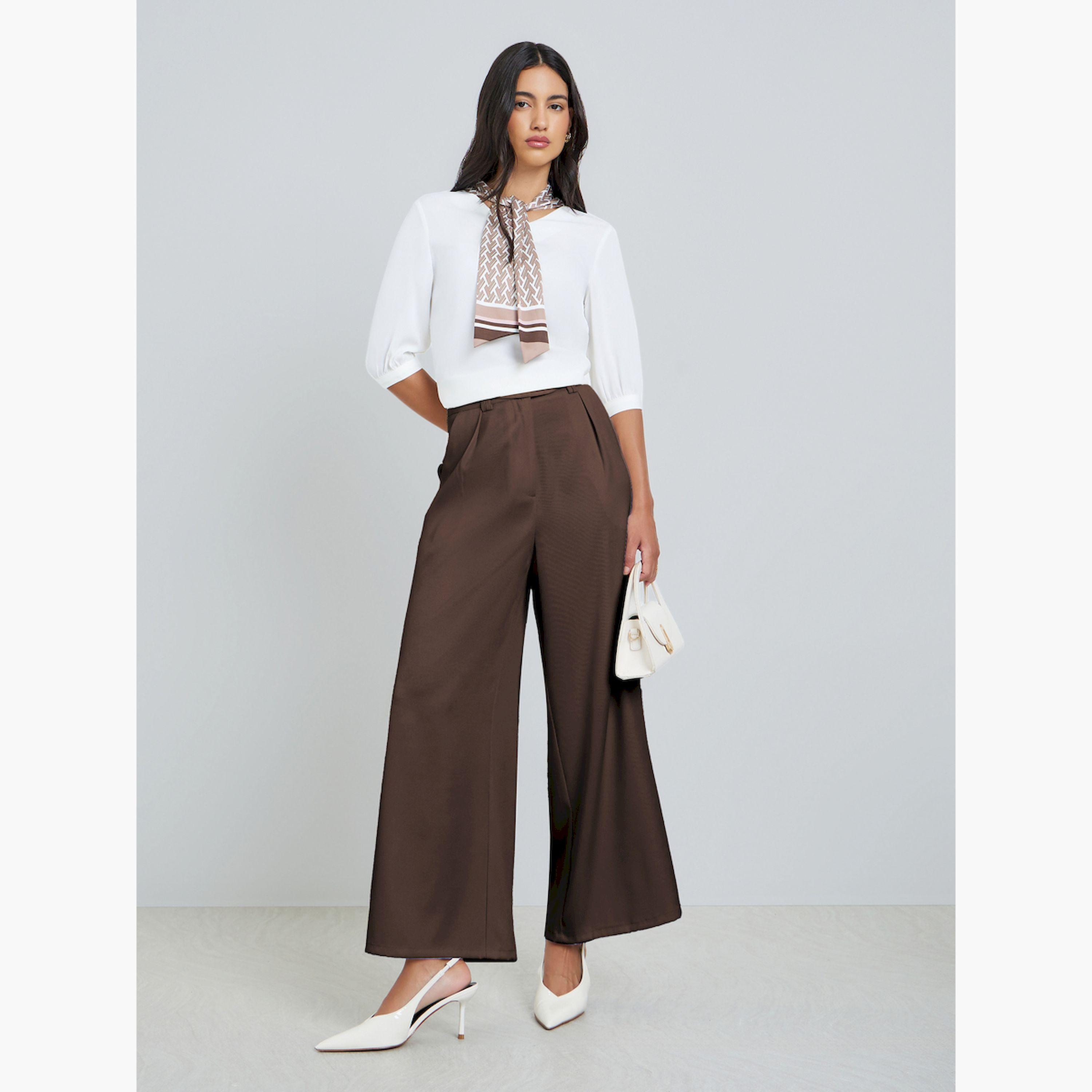 بلوزة سادة مع وشاح مطبوع-women-clothing-shirtsandblouses-blouses-image-2