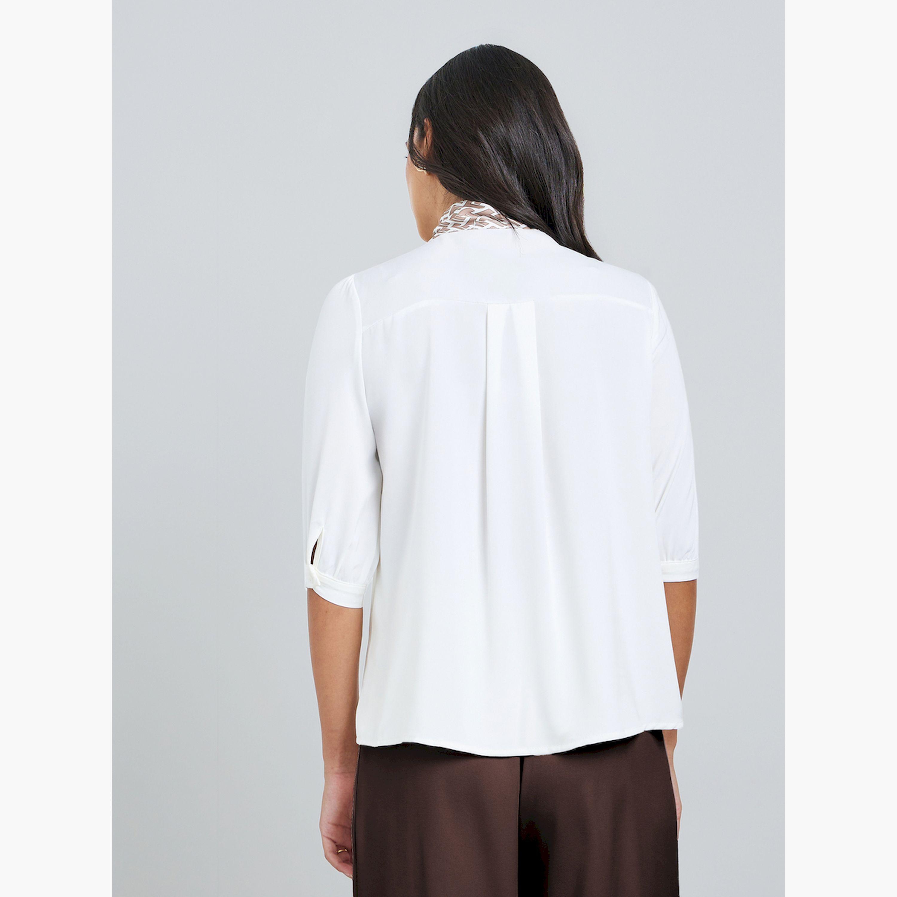 Styli White Solid Blouse with Printed Scarf-women-clothing-shirtsandblouses-blouses-image-4