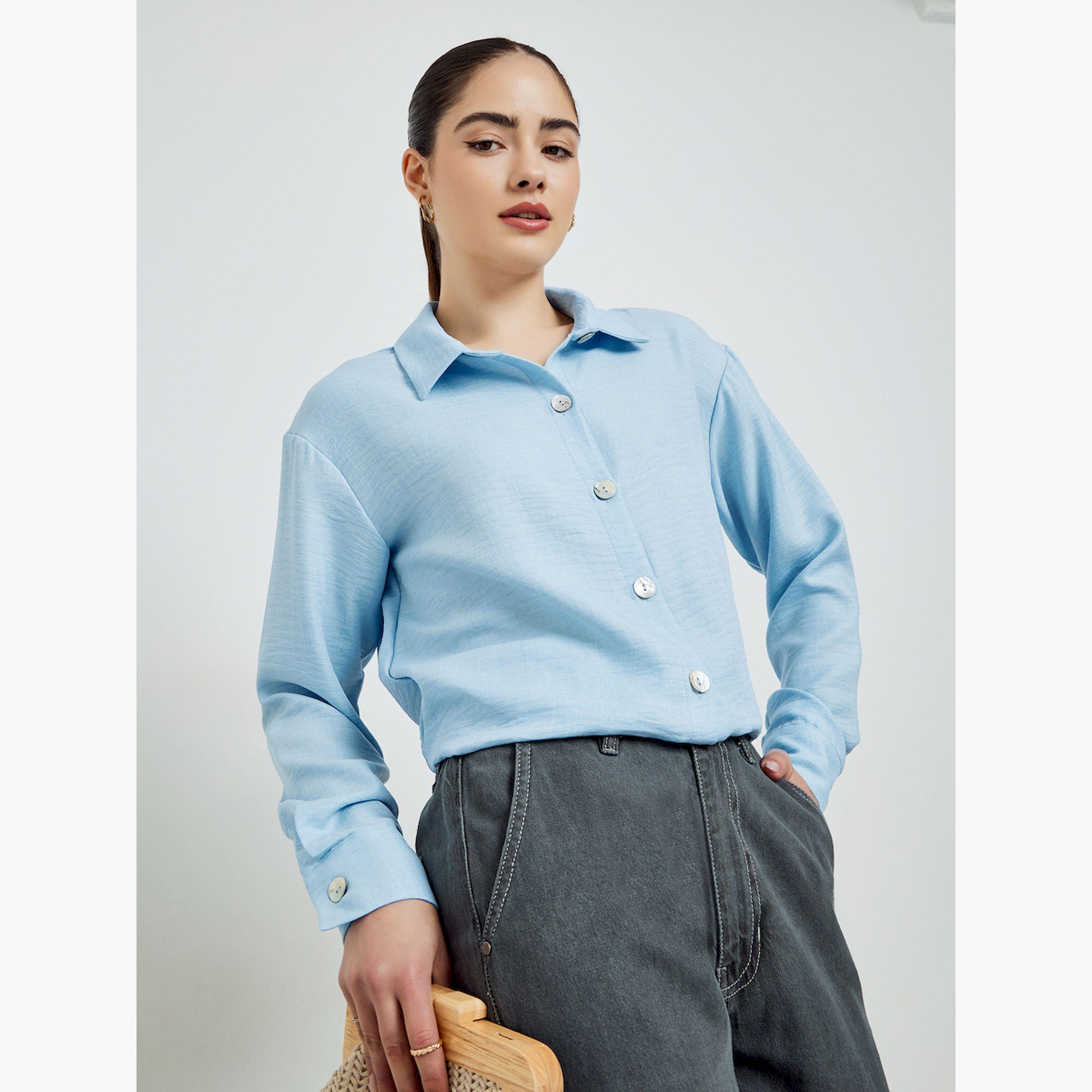Styli Blue Oversize Button-Down Shirt-women-clothing-shirtsandblouses-shirts-image-4