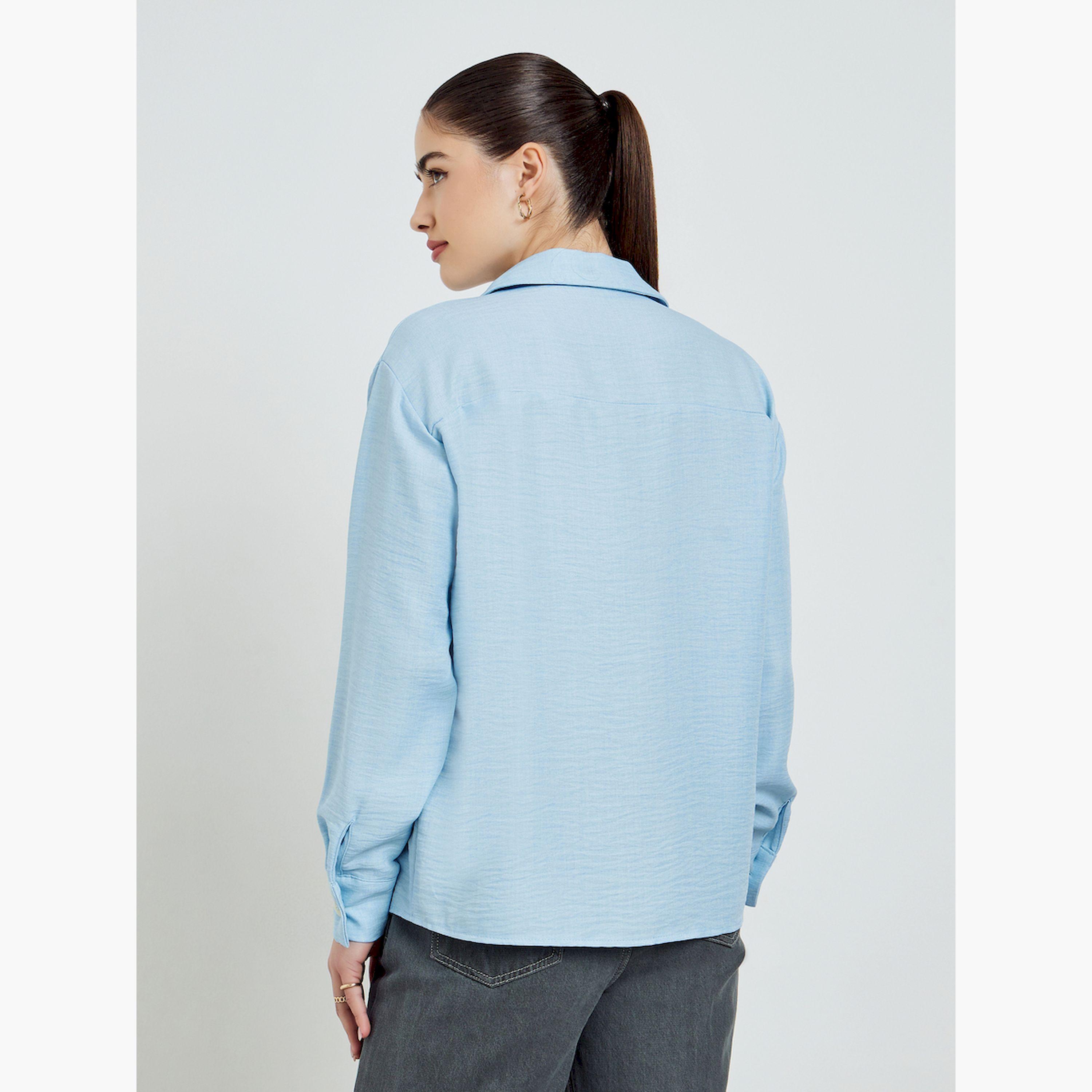 Styli Blue Oversize Button-Down Shirt-women-clothing-shirtsandblouses-shirts-image-5