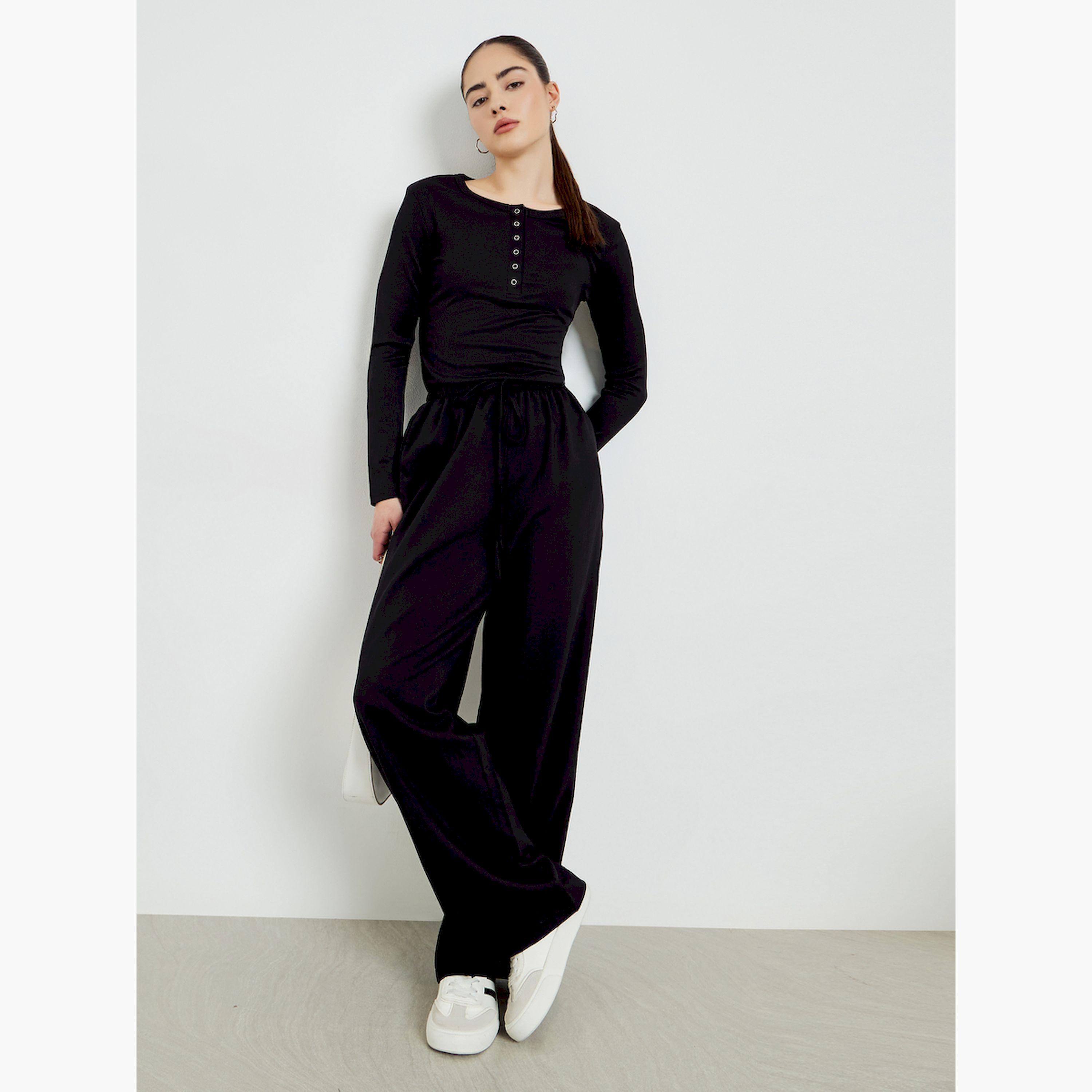 بنطال بأرجل واسعة وبرباط-women-clothing-bottoms-trousers-image-2