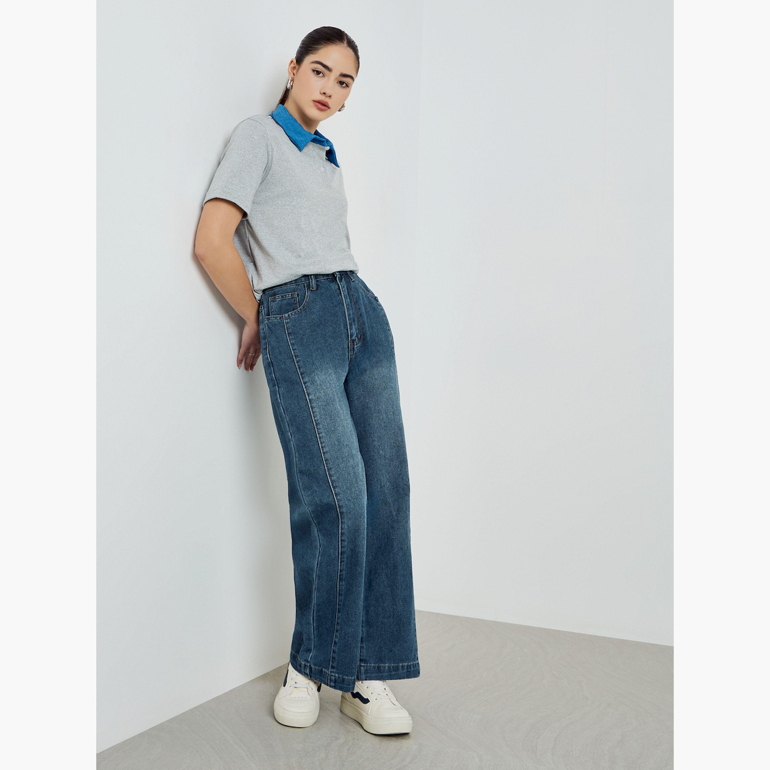 Styli Grey Contrast Collar Polo T-Shirt-women-clothing-tshirts-image-2