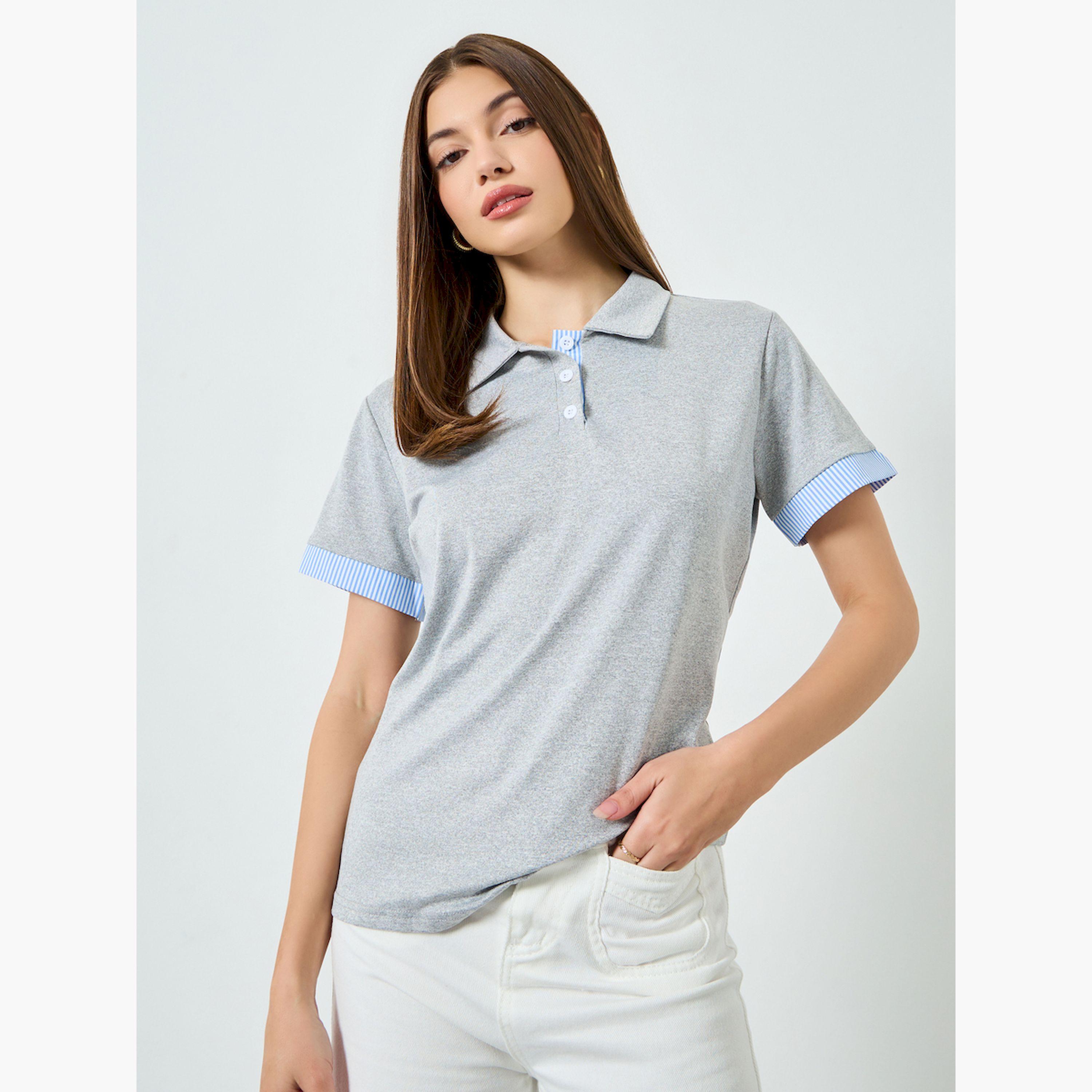 تيشيرت بياقة بولو وتفاصيل مُتباينة-women-clothing-tshirts-image-1