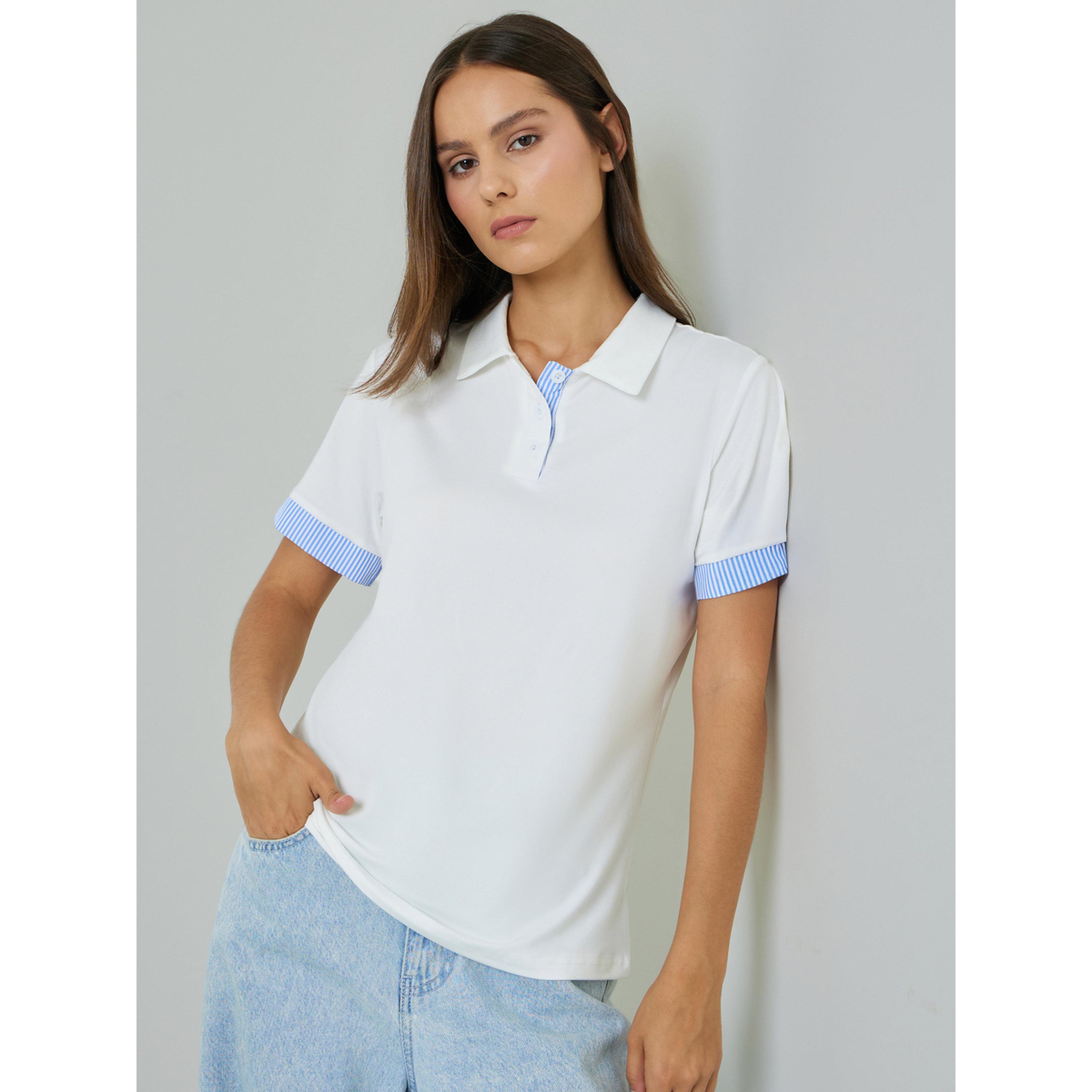 Styli White Contrast Trim Polo T-Shirt-women-clothing-tshirts-image-1