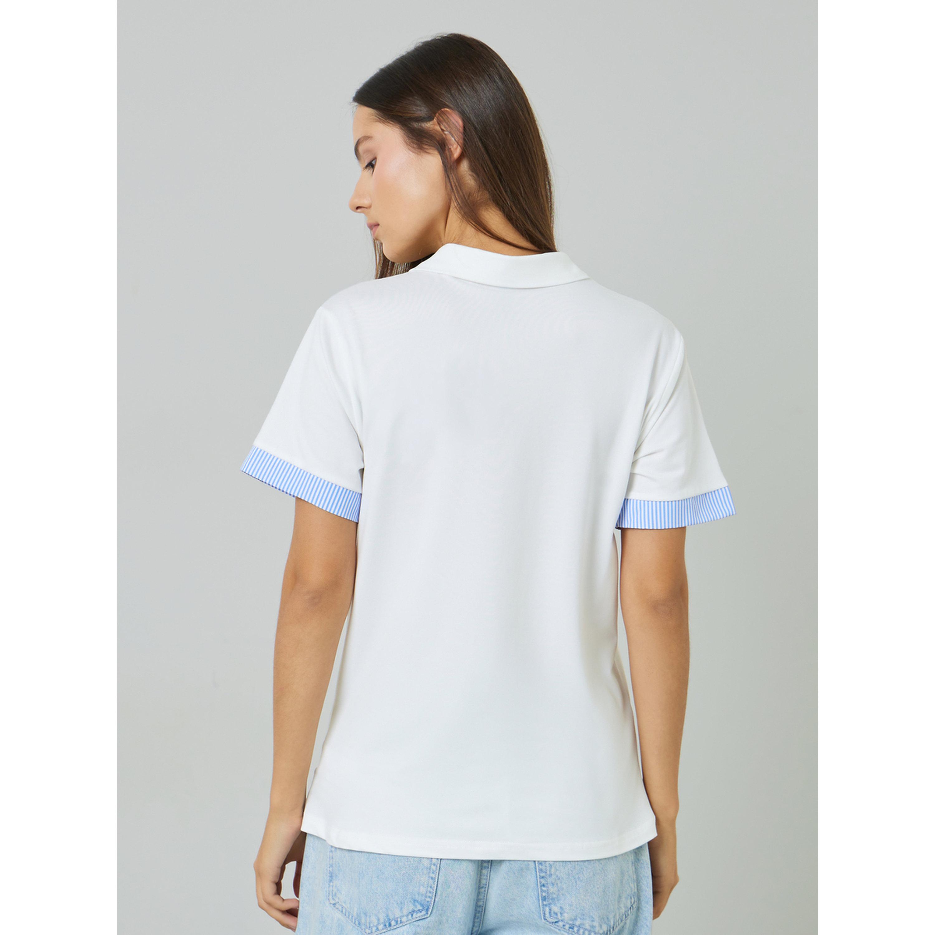 Styli White Contrast Trim Polo T-Shirt-women-clothing-tshirts-image-3