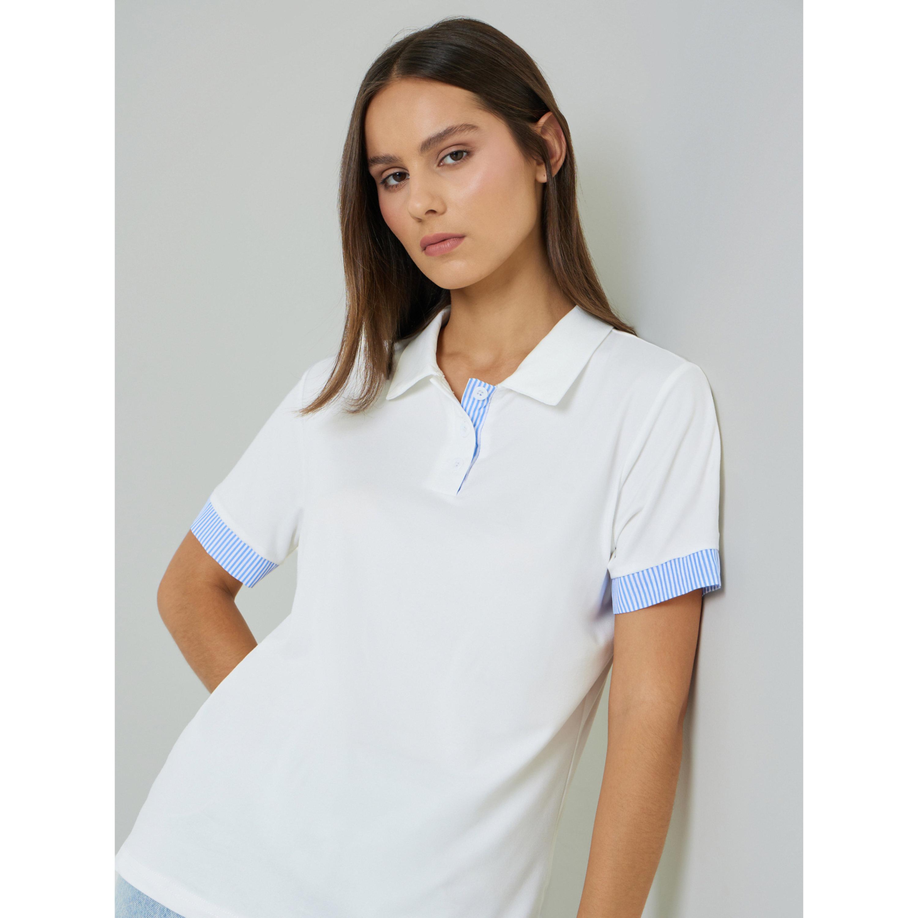 Styli White Contrast Trim Polo T-Shirt-women-clothing-tshirts-image-4