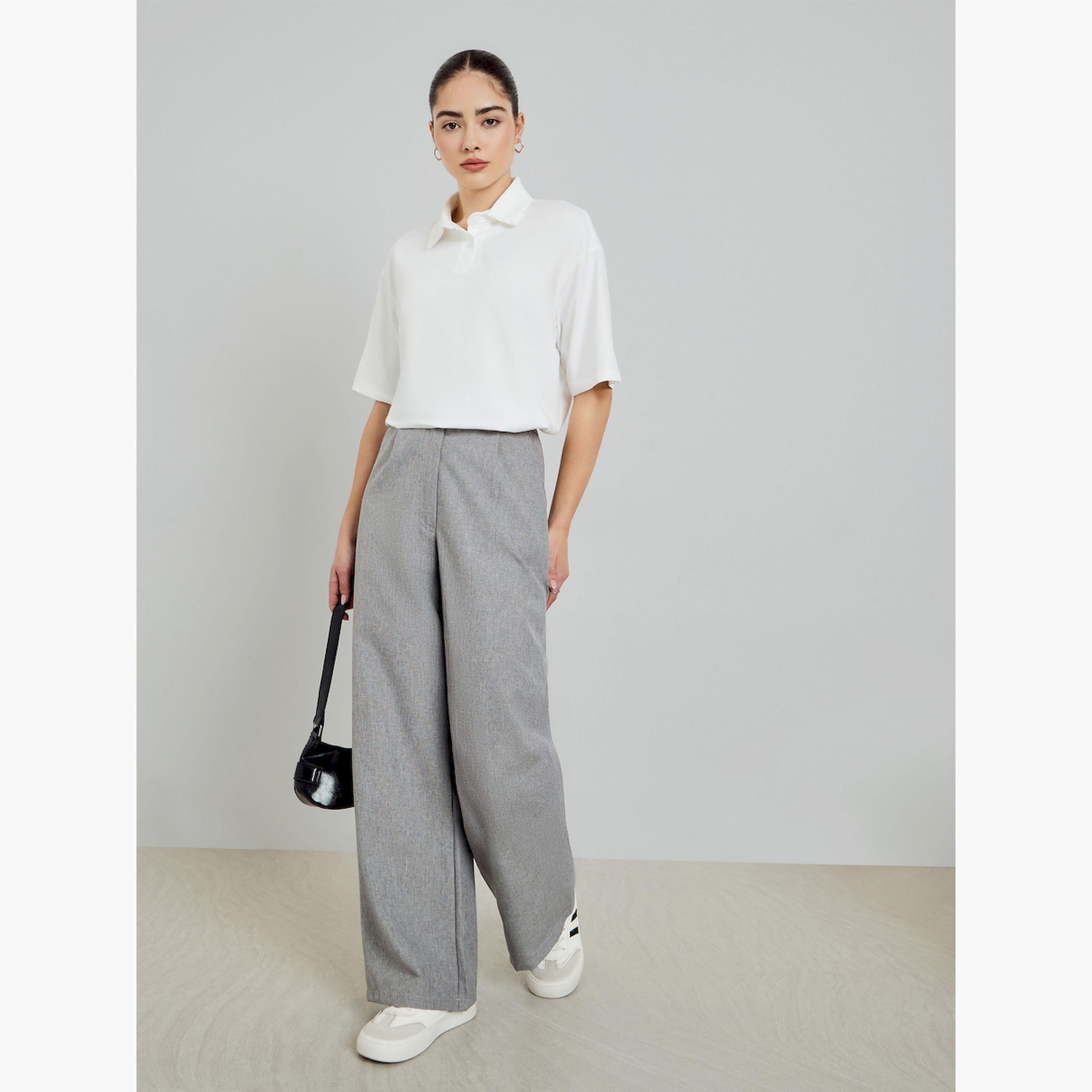 Styli White Short Sleeve Knitted Polo T-Shirt-women-clothing-tshirts-image-2