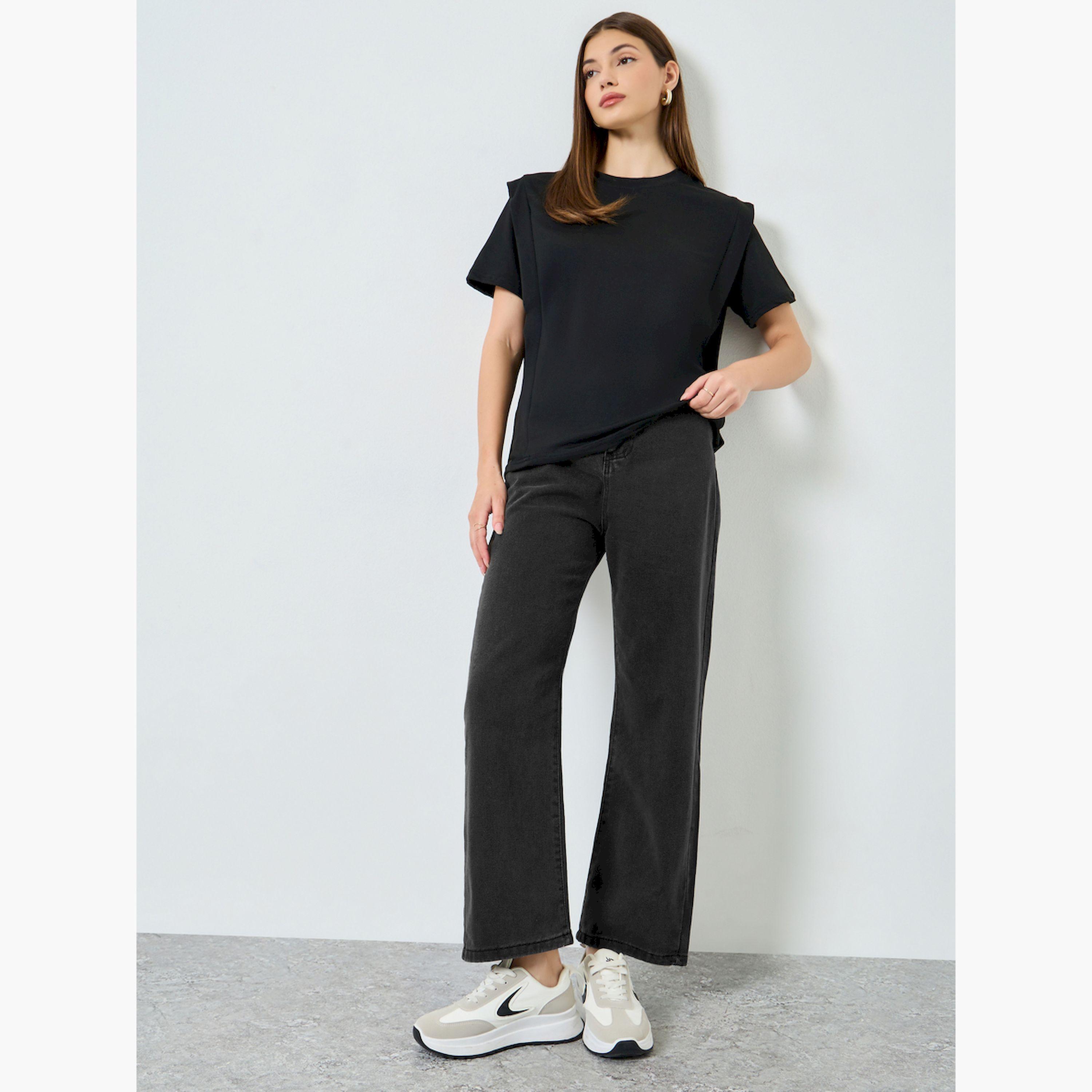 Styli Black Oversized Shoulder Pad T-Shirt-women-clothing-tshirts-image-2