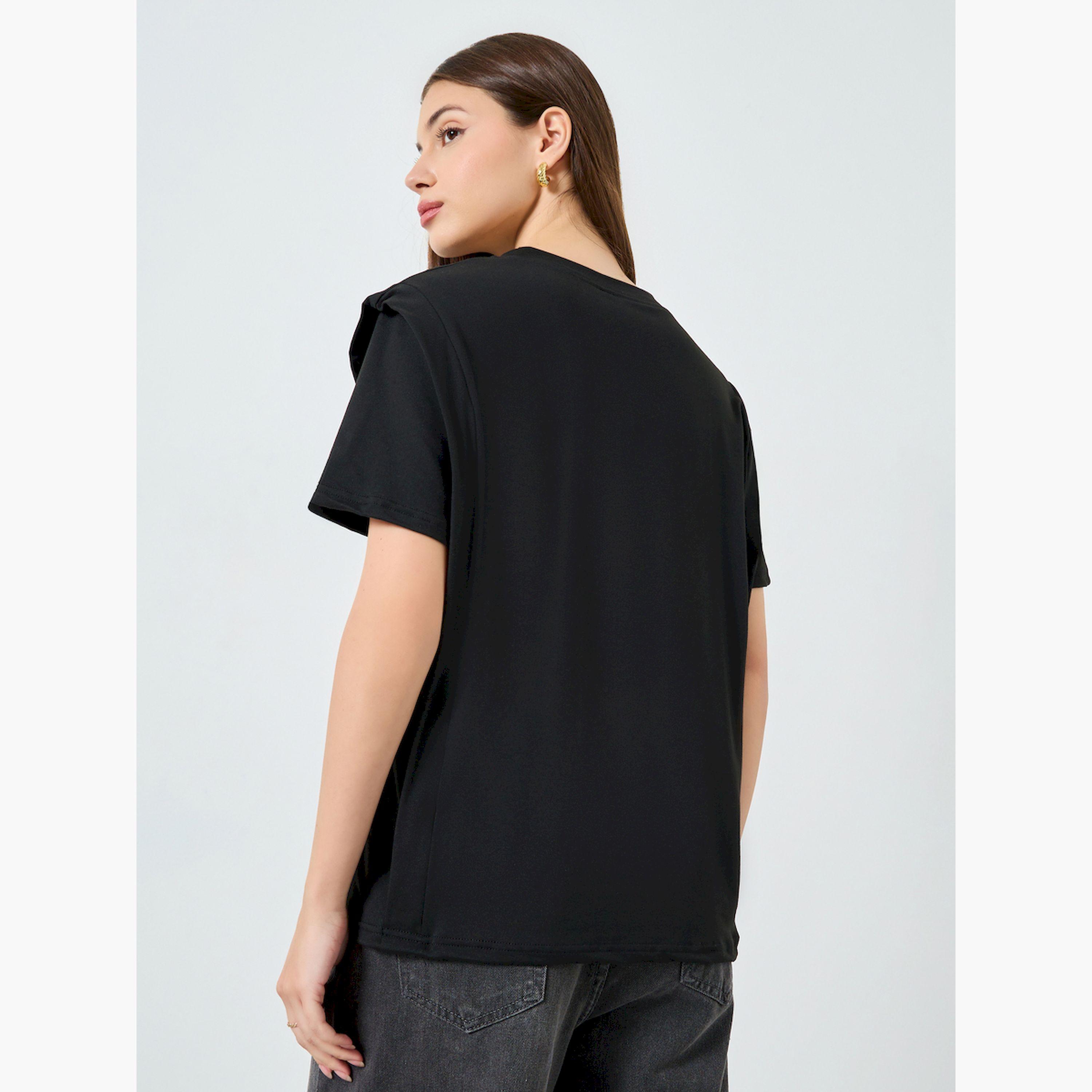 Styli Black Oversized Shoulder Pad T-Shirt-women-clothing-tshirts-image-4