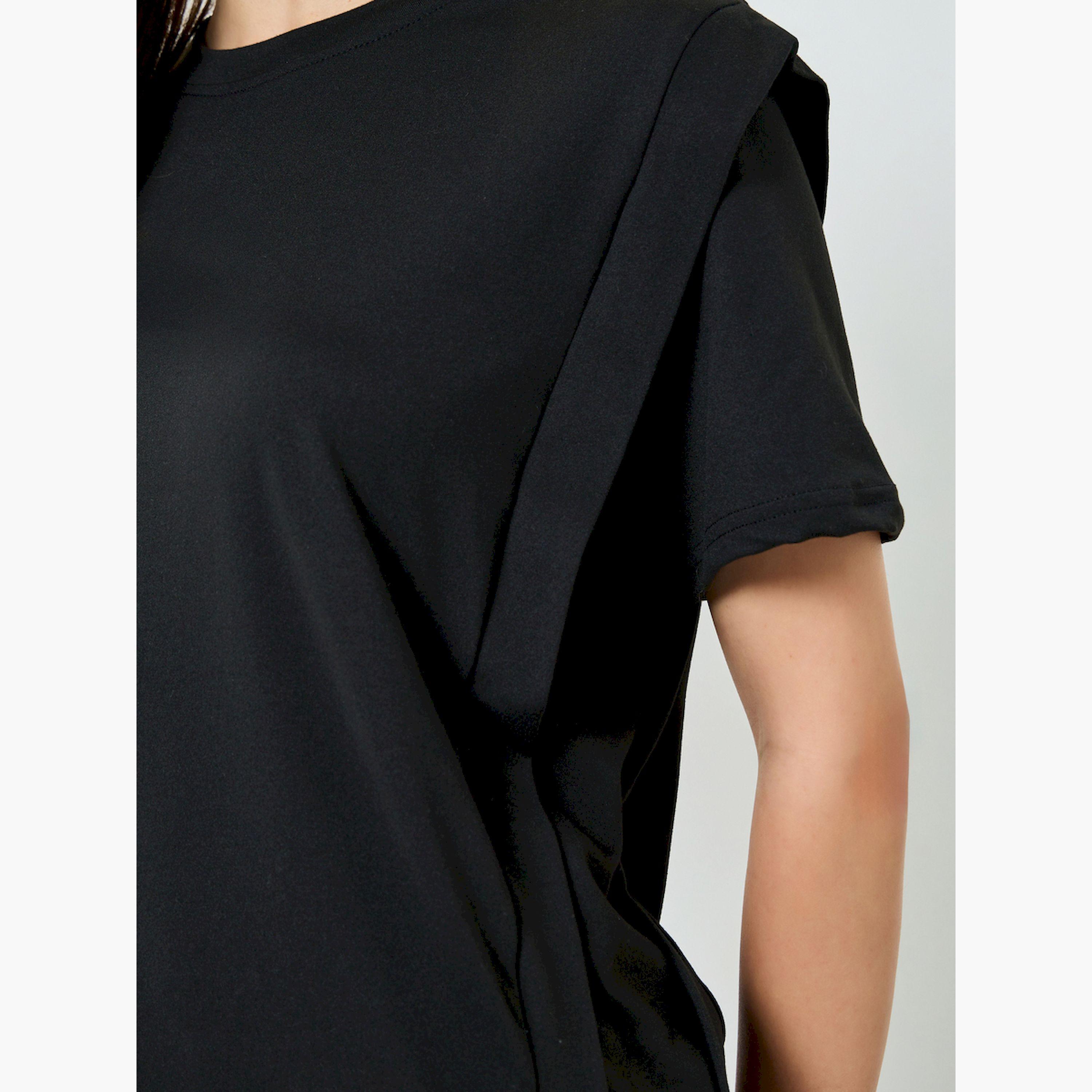 Styli Black Oversized Shoulder Pad T-Shirt-women-clothing-tshirts-image-5