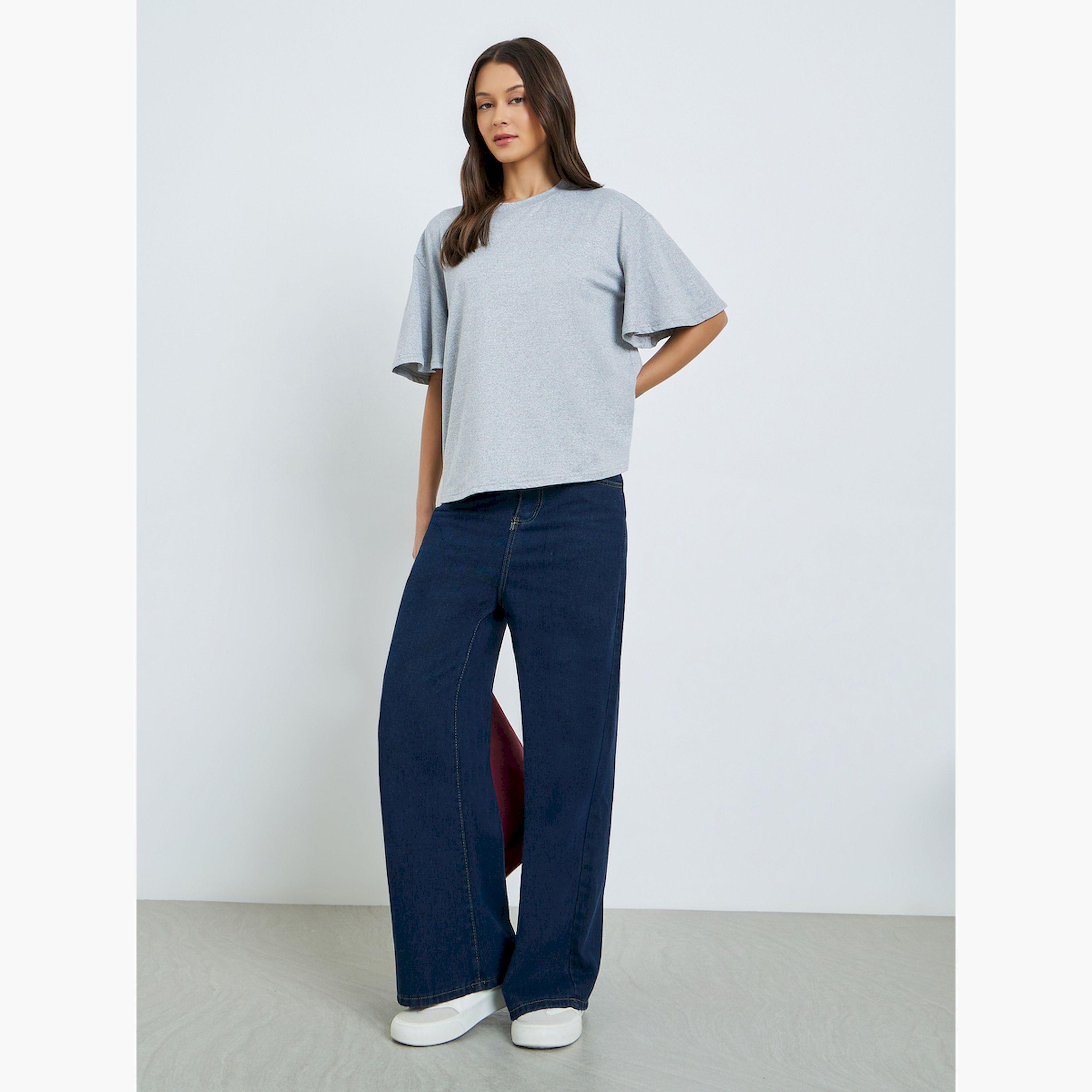 Styli Grey Oversized Flared Sleeve T-Shirt-women-clothing-tshirts-image-2