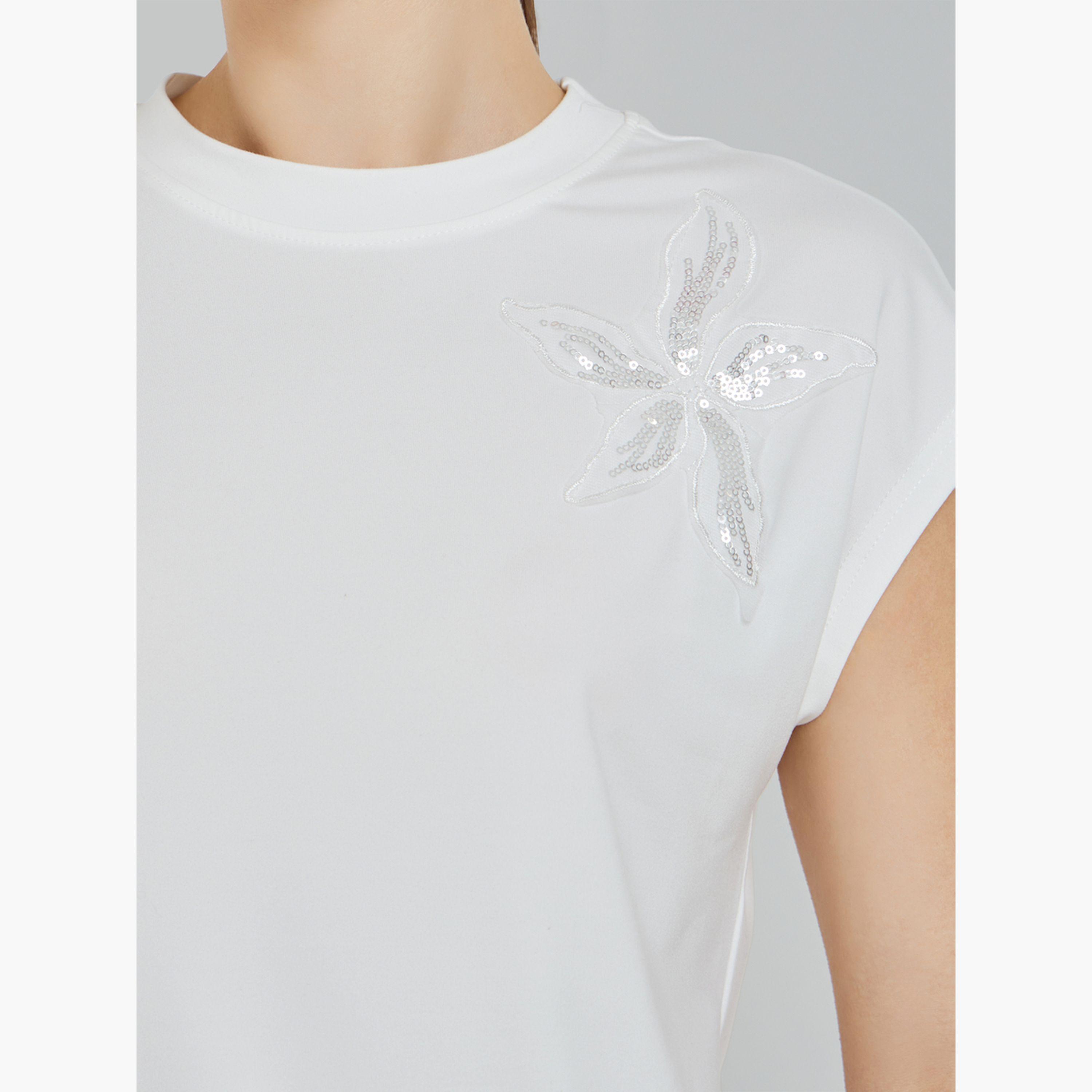 Styli White Floral Embellished Short Sleeve T-Shirt-women-clothing-tshirts-image-5