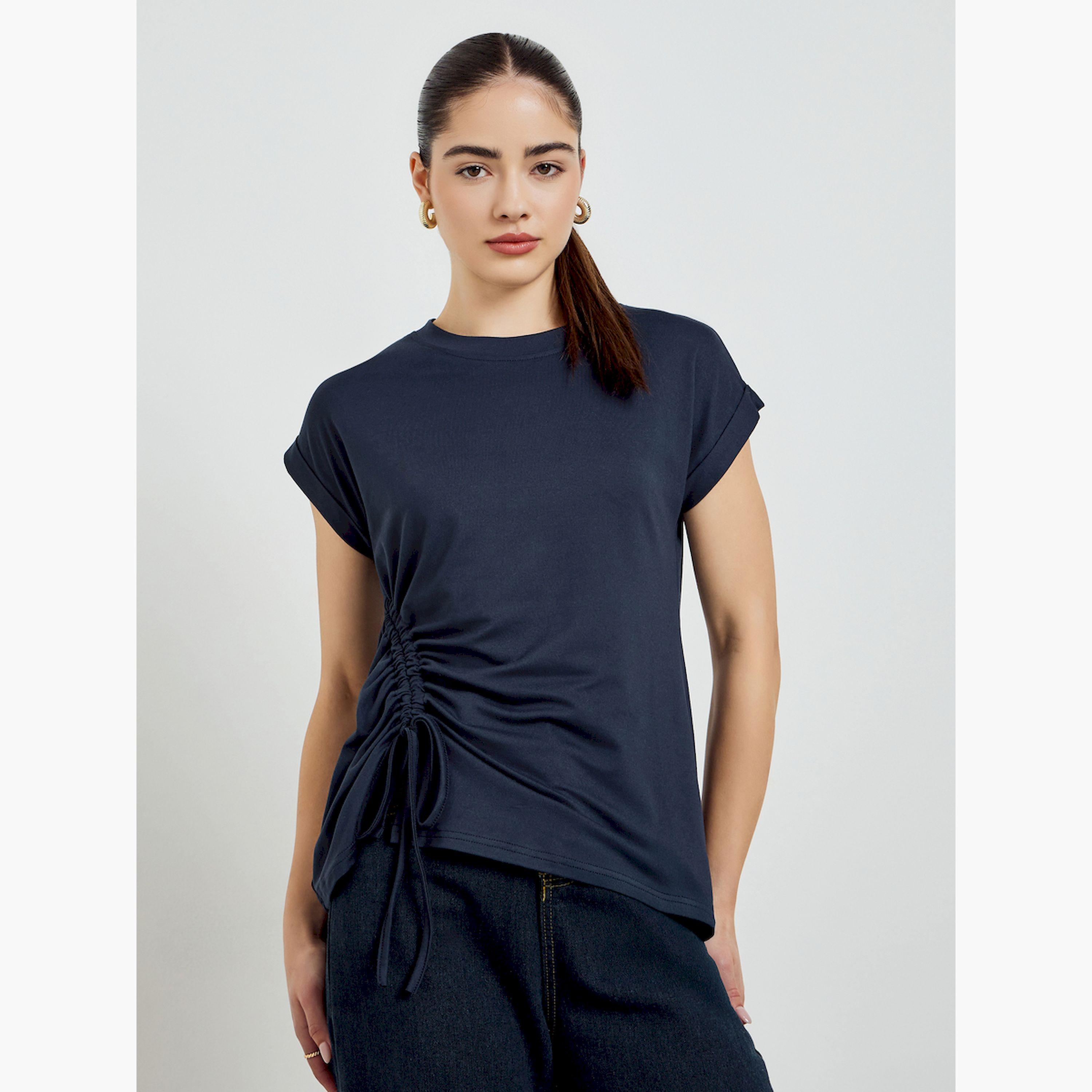 تيشيرت بتفاصيل مزمومة وأربطة-women-clothing-tshirts-image-1