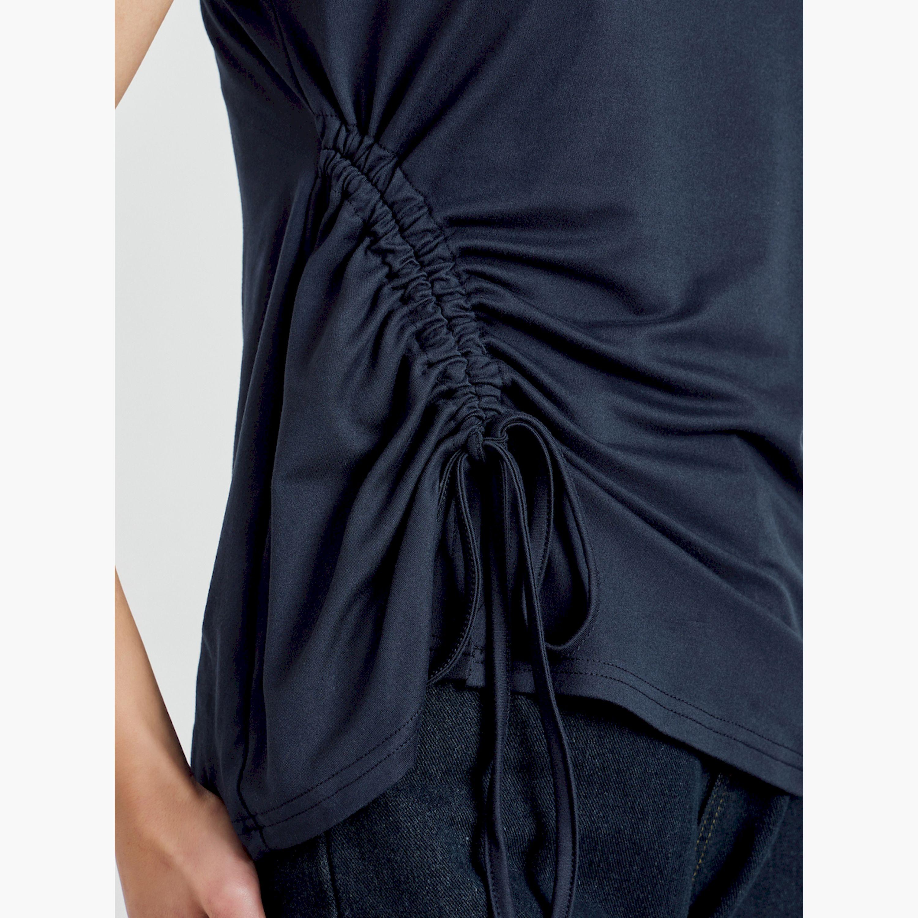 Styli Navy Blue Ruched Drawstring T-Shirt-women-clothing-tshirts-image-5
