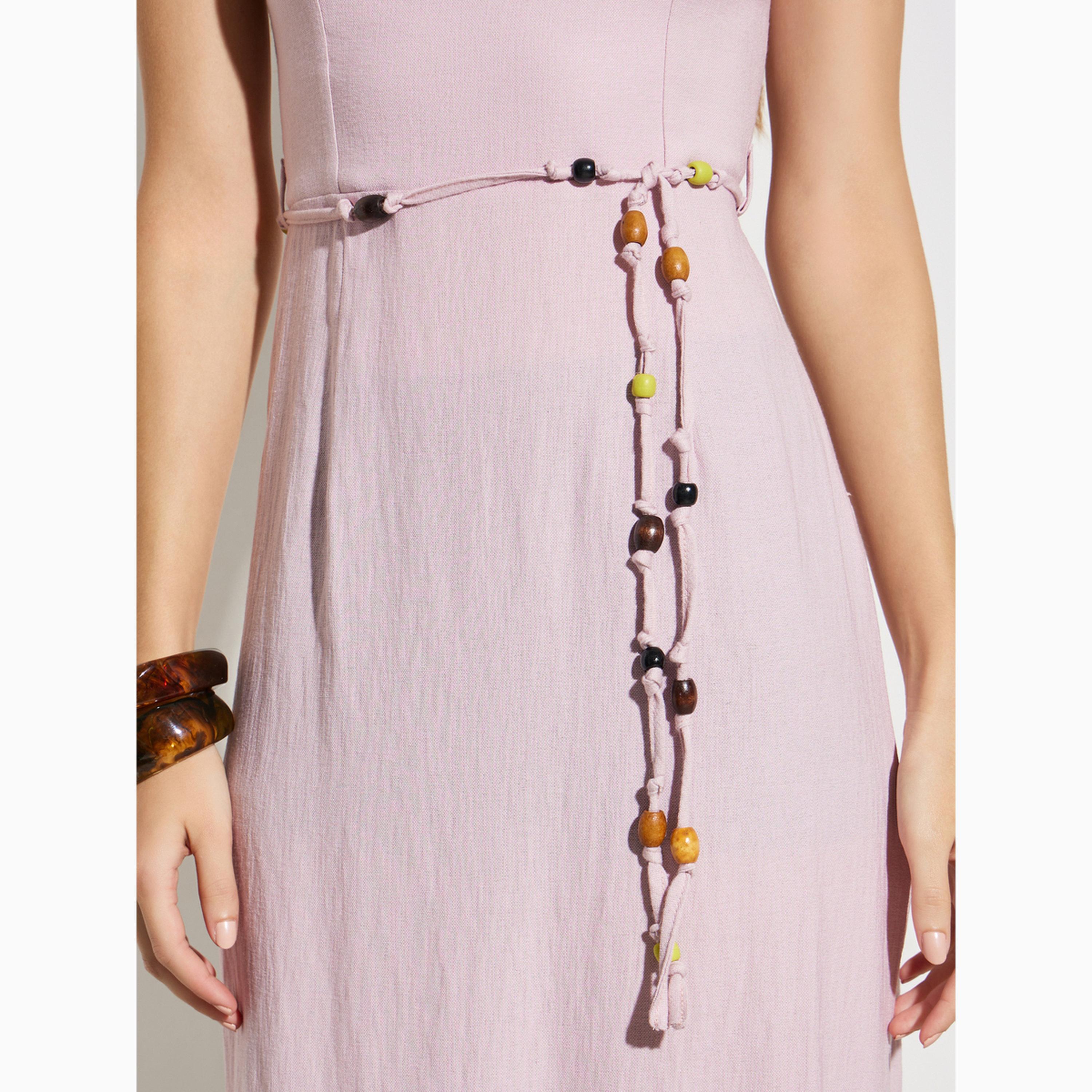 فستان ميدي بياقة مربعة ورباط خصر مزين بالخرز-women-clothing-dresses-image-5