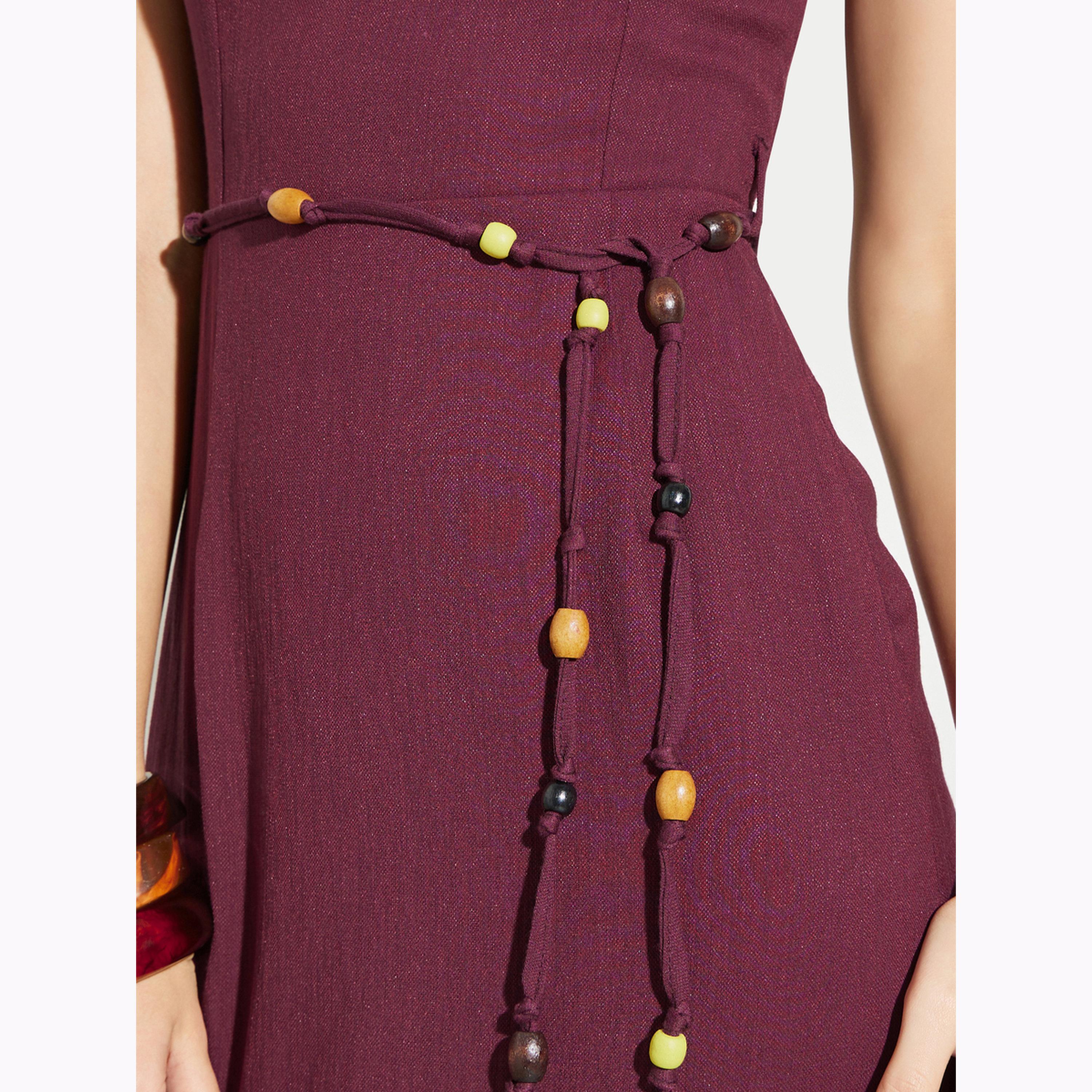 فستان ميدي بياقة مربعة ورباط خصر مزين بالخرز-women-clothing-dresses-image-4