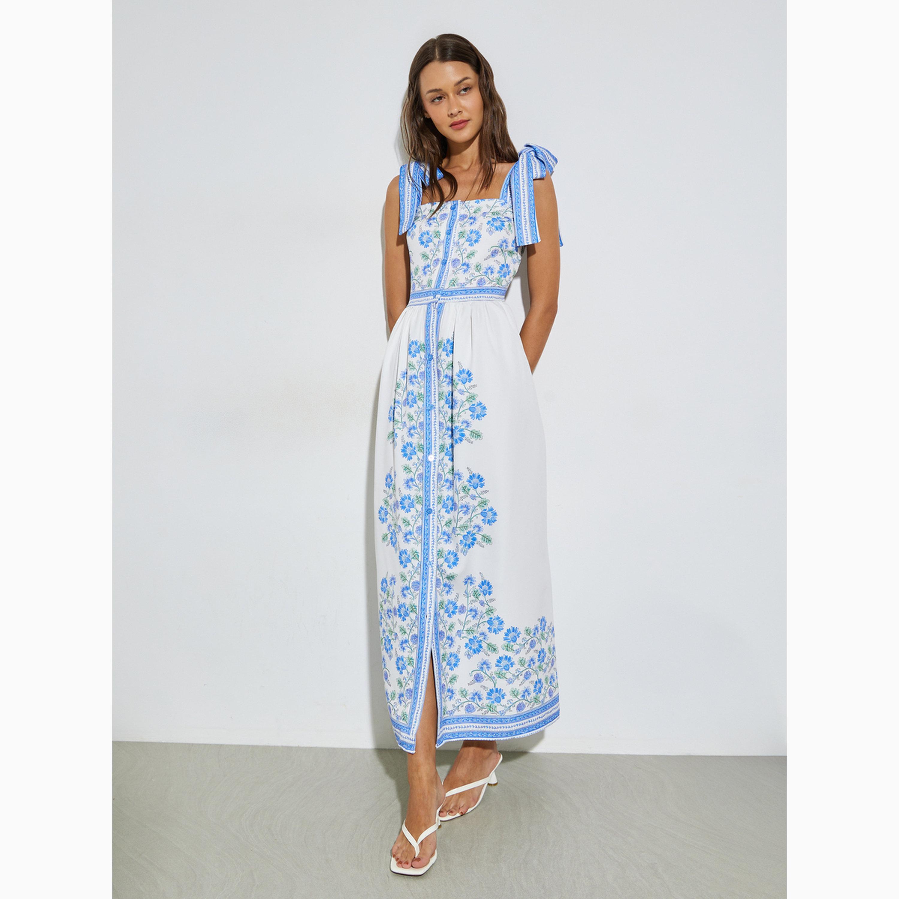 فستان طويل بطبعات زهور وحمالات تربط-women-clothing-dresses-image-1