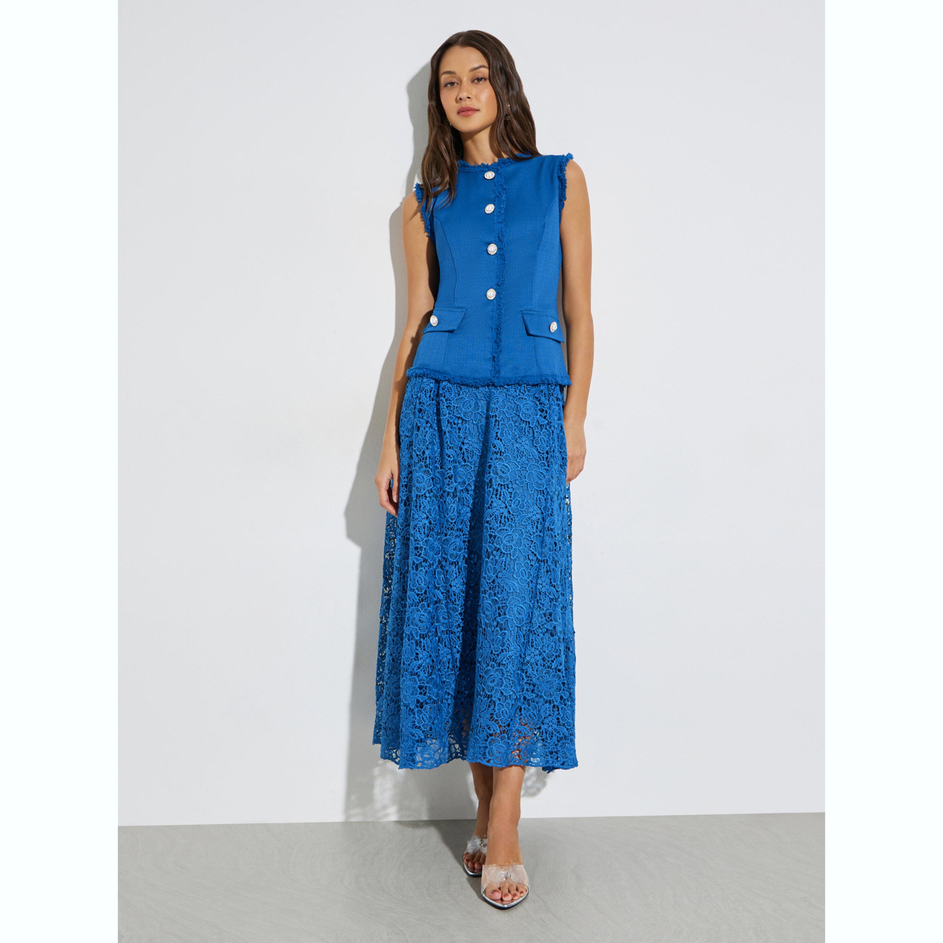 Styli Blue Lace Sleeveless Blazer Maxi Dress-women-clothing-dresses-image-1