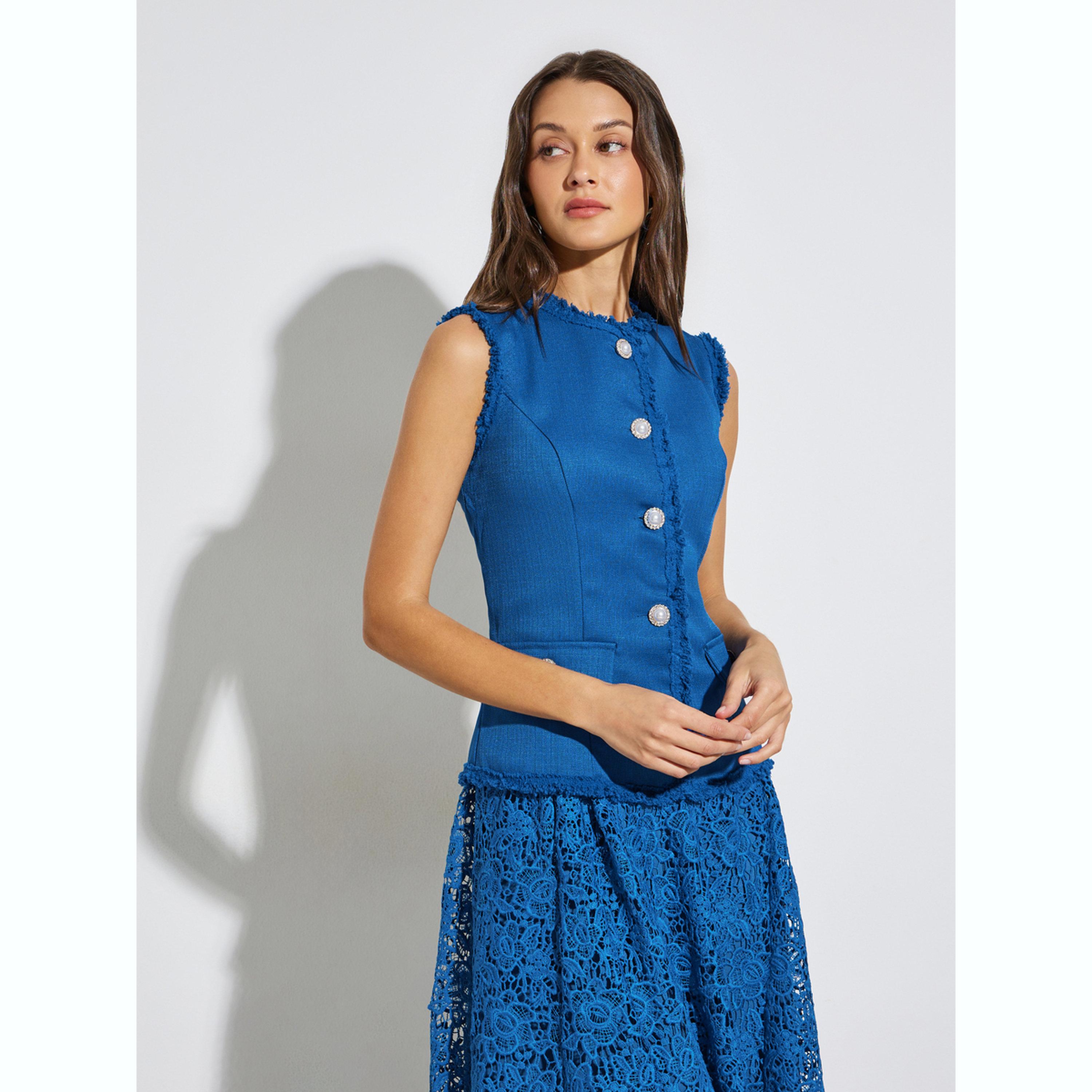 Styli Blue Lace Sleeveless Blazer Maxi Dress-women-clothing-dresses-image-2