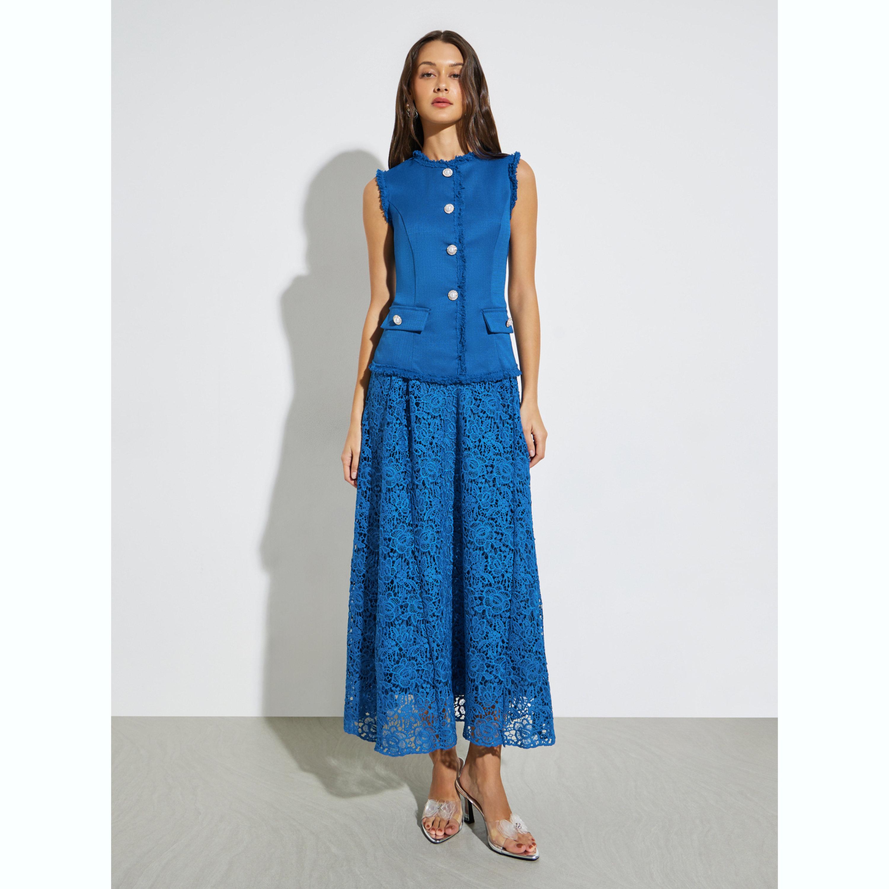 Styli Blue Lace Sleeveless Blazer Maxi Dress-women-clothing-dresses-image-3