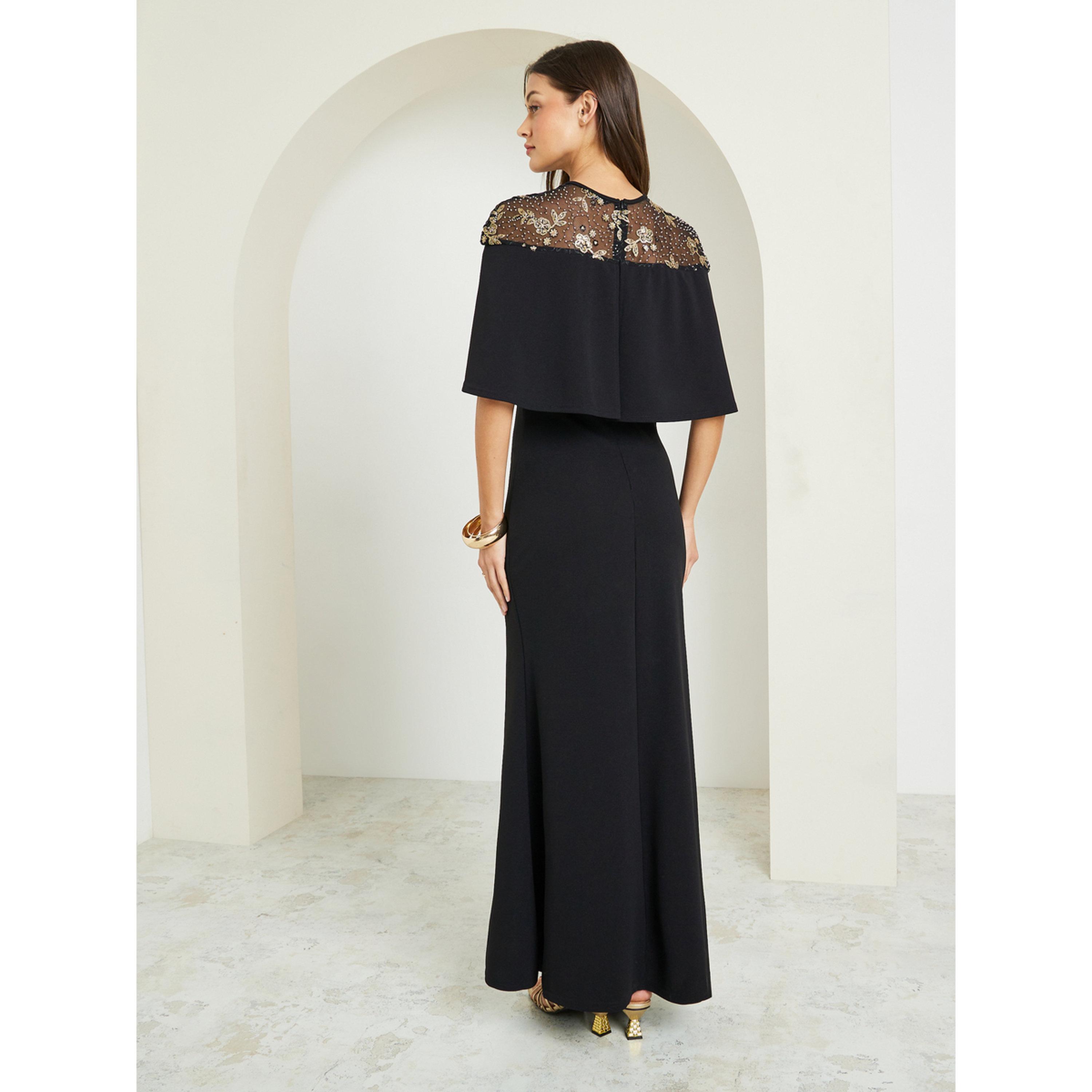Styli Black Embellished Cape Sleeve Maxi Dress-women-clothing-dresses-image-4