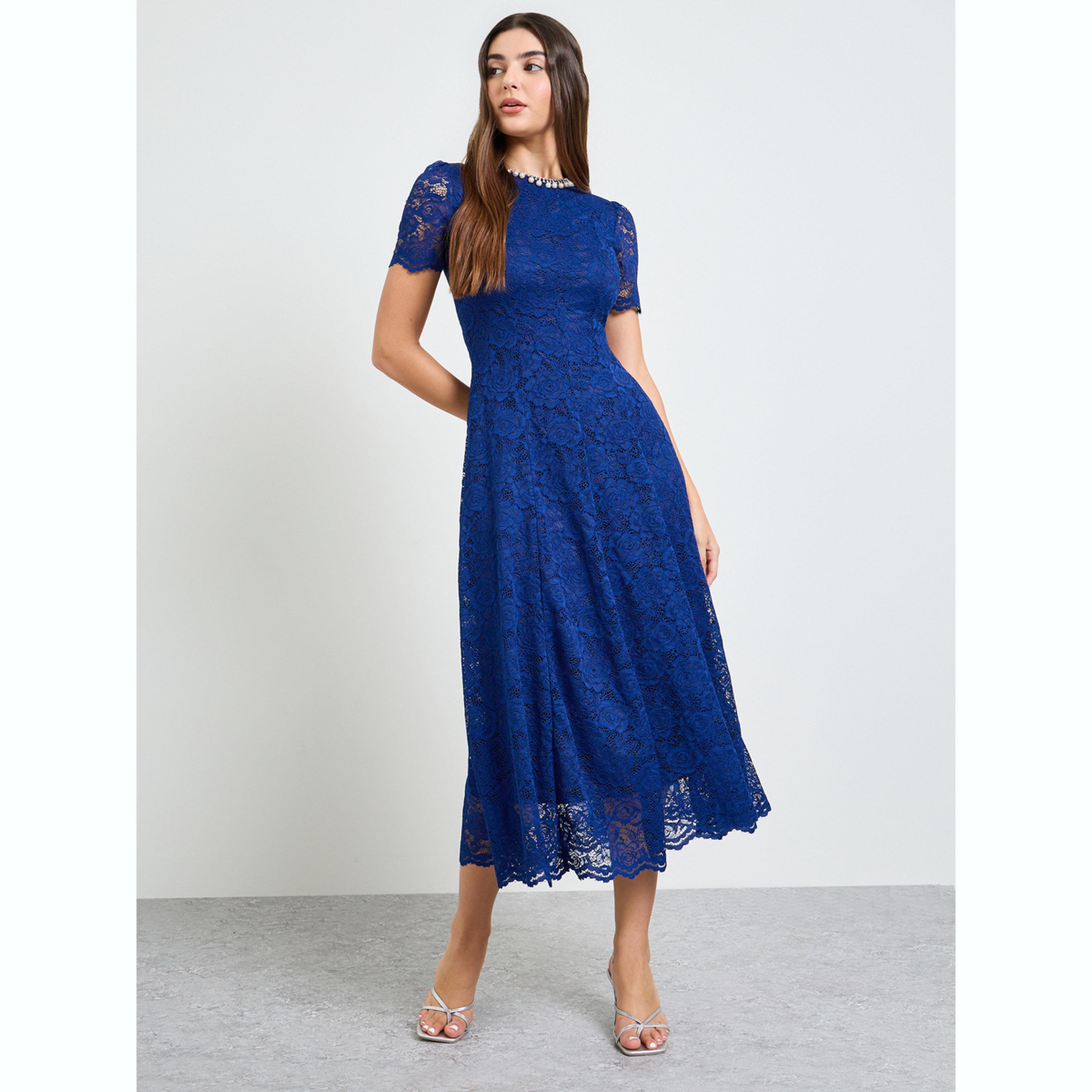 فستان ميدي بحافة واسعة من الدانتيل مع زينة-women-clothing-dresses-image-1