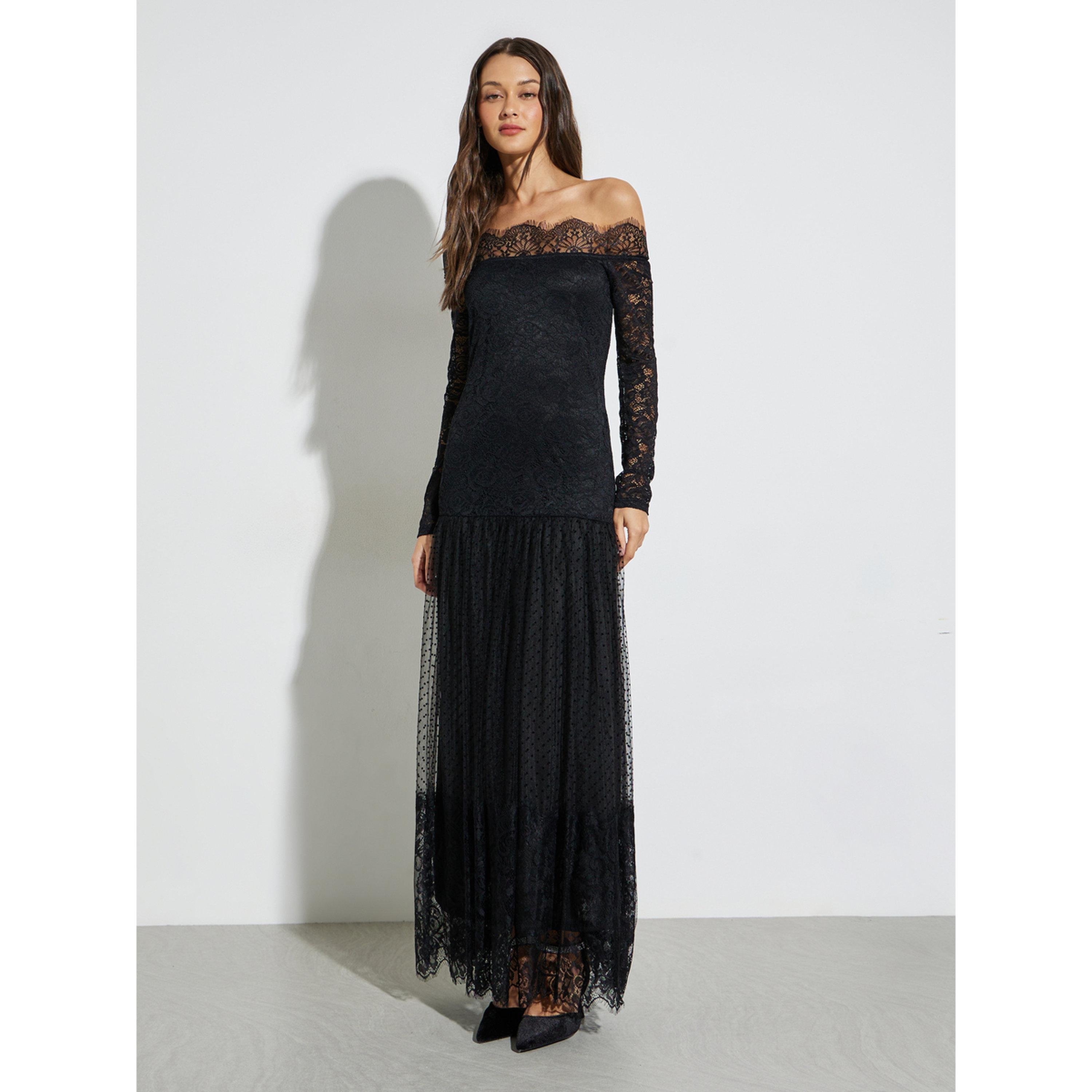 Styli Black Off Shoulder Lace Insert Maxi Dress-women-clothing-dresses-image-3