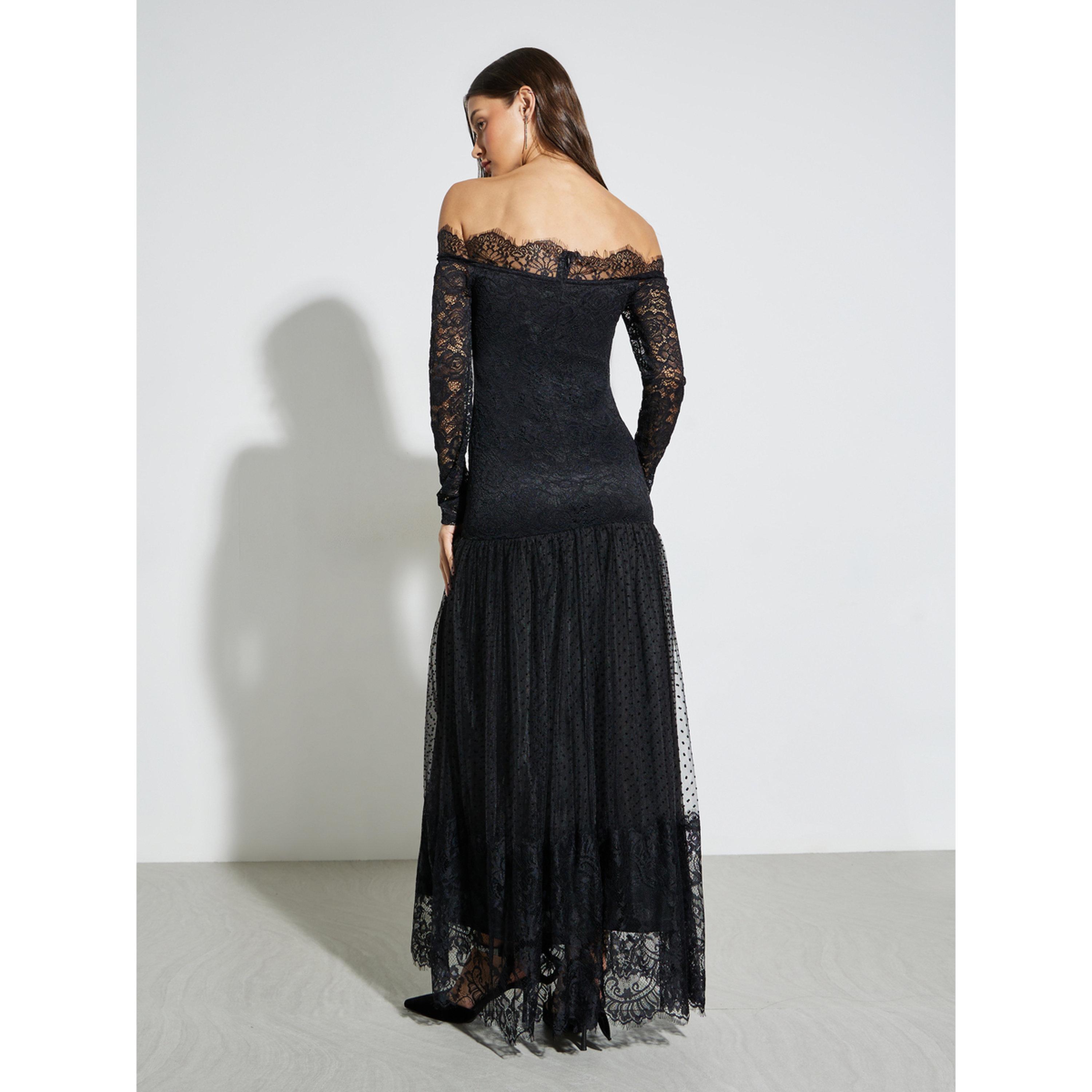Styli Black Off Shoulder Lace Insert Maxi Dress-women-clothing-dresses-image-4