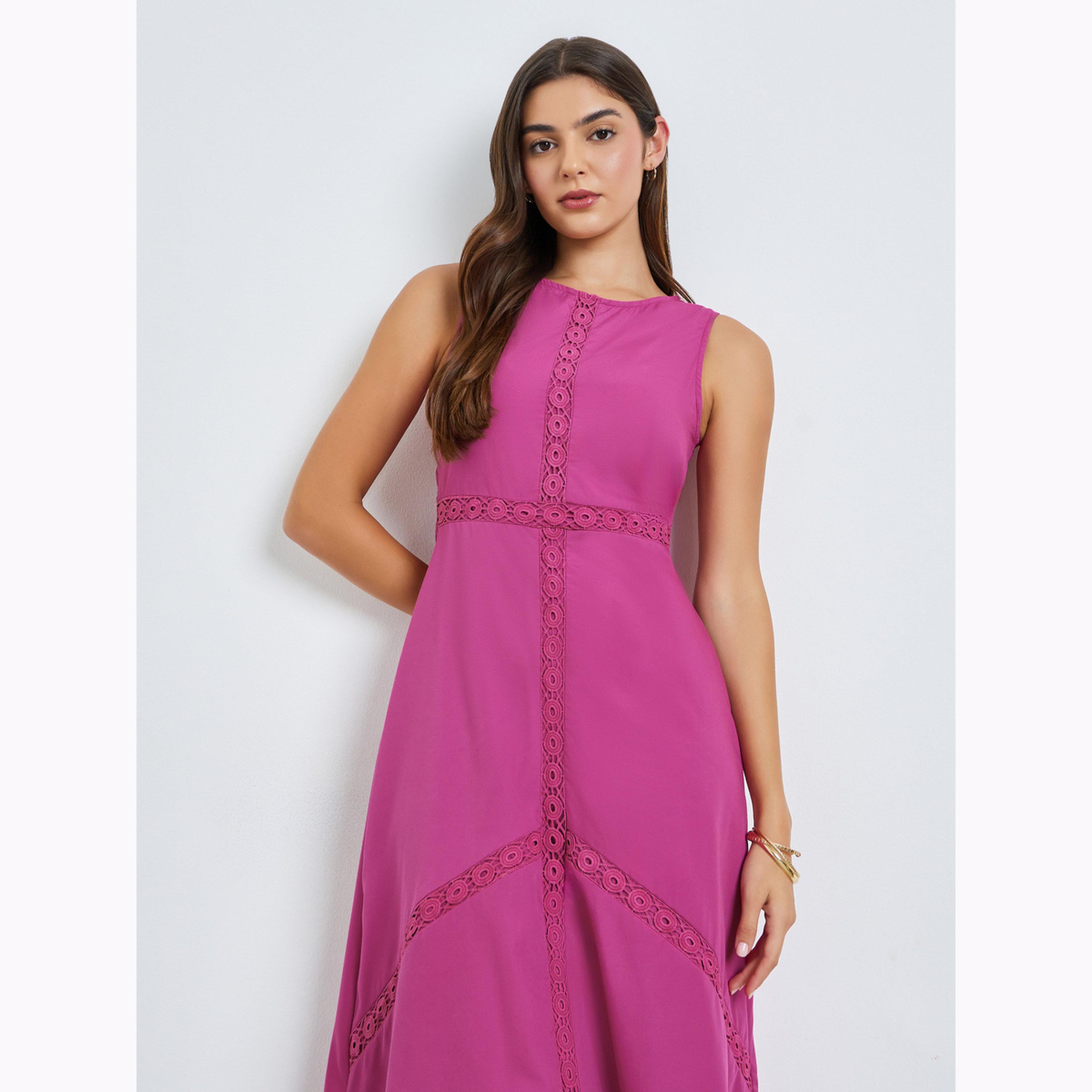 Styli Pink Self-Design Sleeveless A-Line Maxi Dress-women-clothing-dresses-image-3