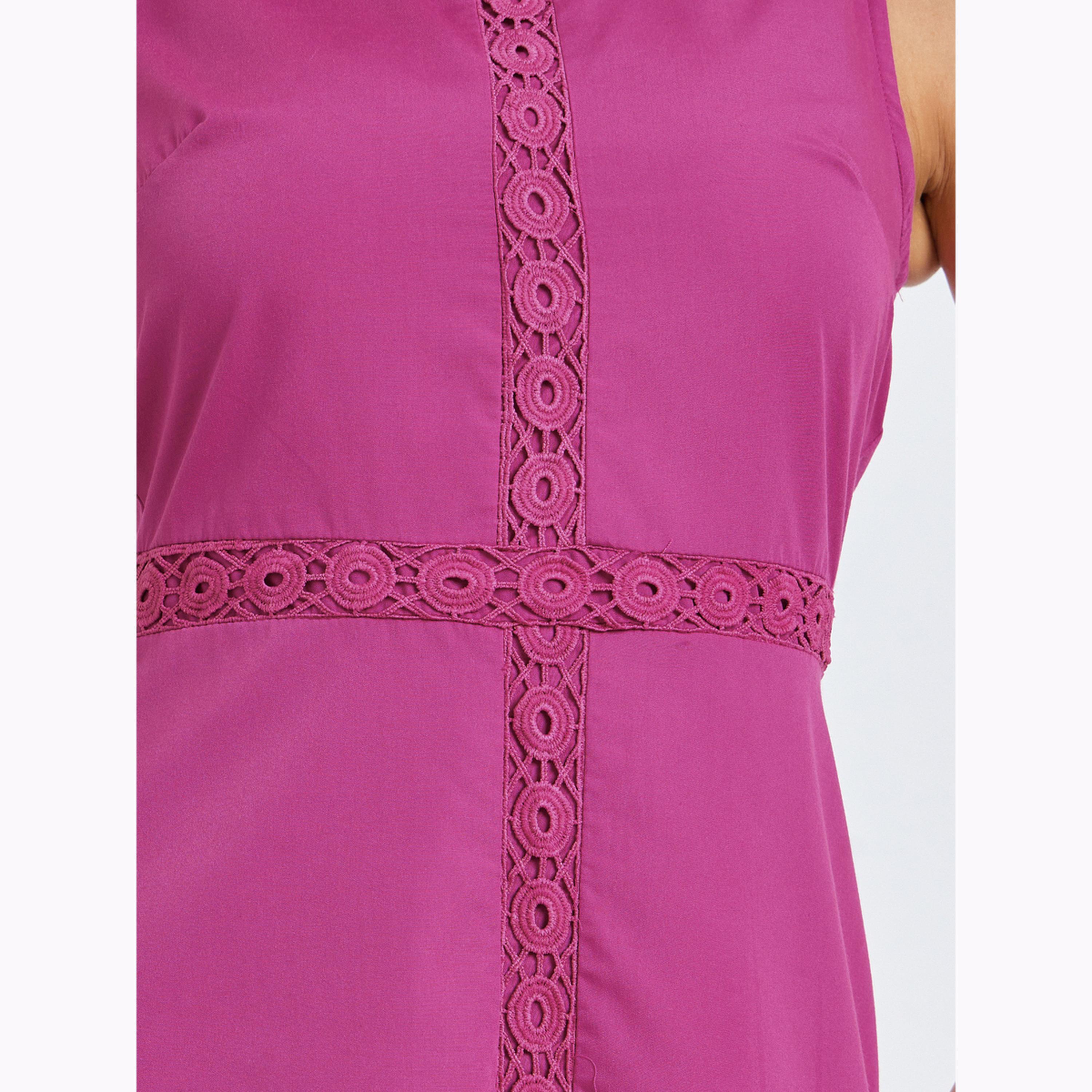 Styli Pink Self-Design Sleeveless A-Line Maxi Dress-women-clothing-dresses-image-5