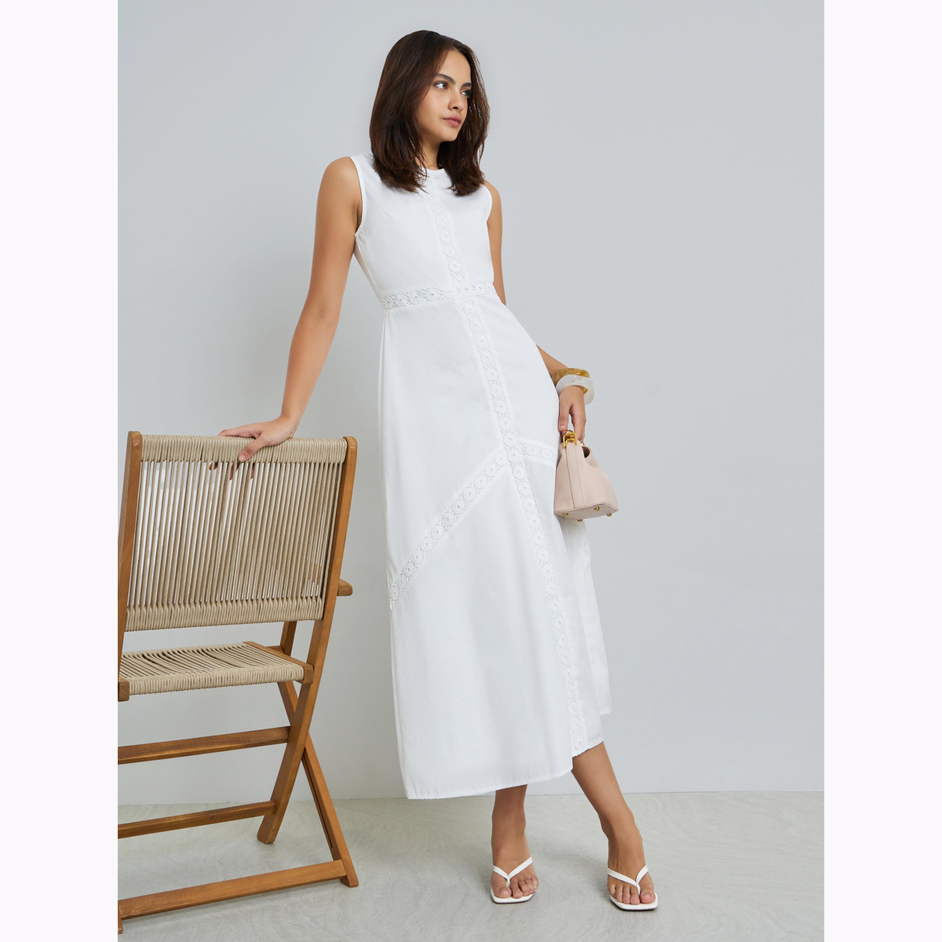 فستان طويل بلا أكمام وحافة واسعة بنقشة بارزة-women-clothing-dresses-image-2
