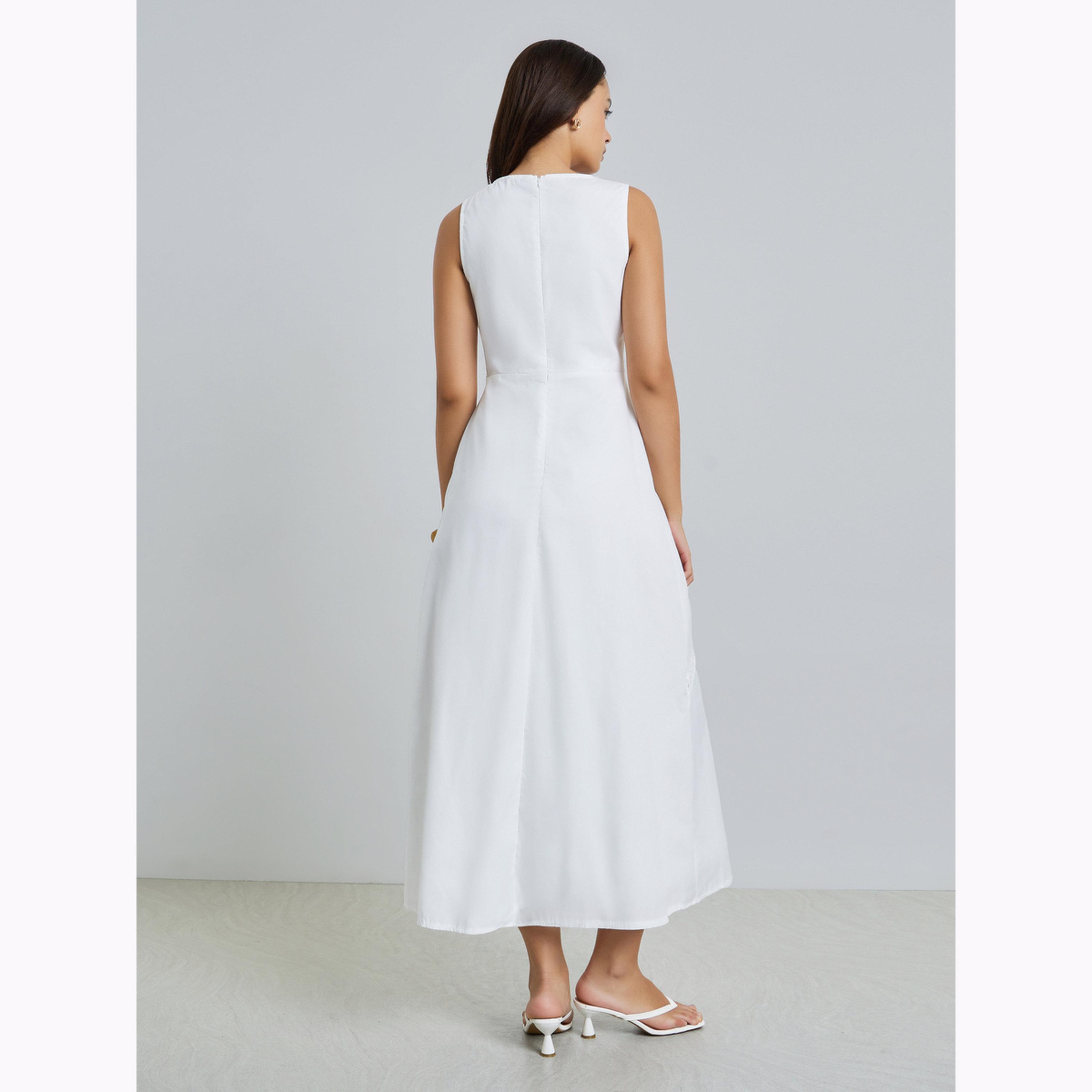 Styli White Self-Design Sleeveless A-Line Maxi Dress-women-clothing-dresses-image-4