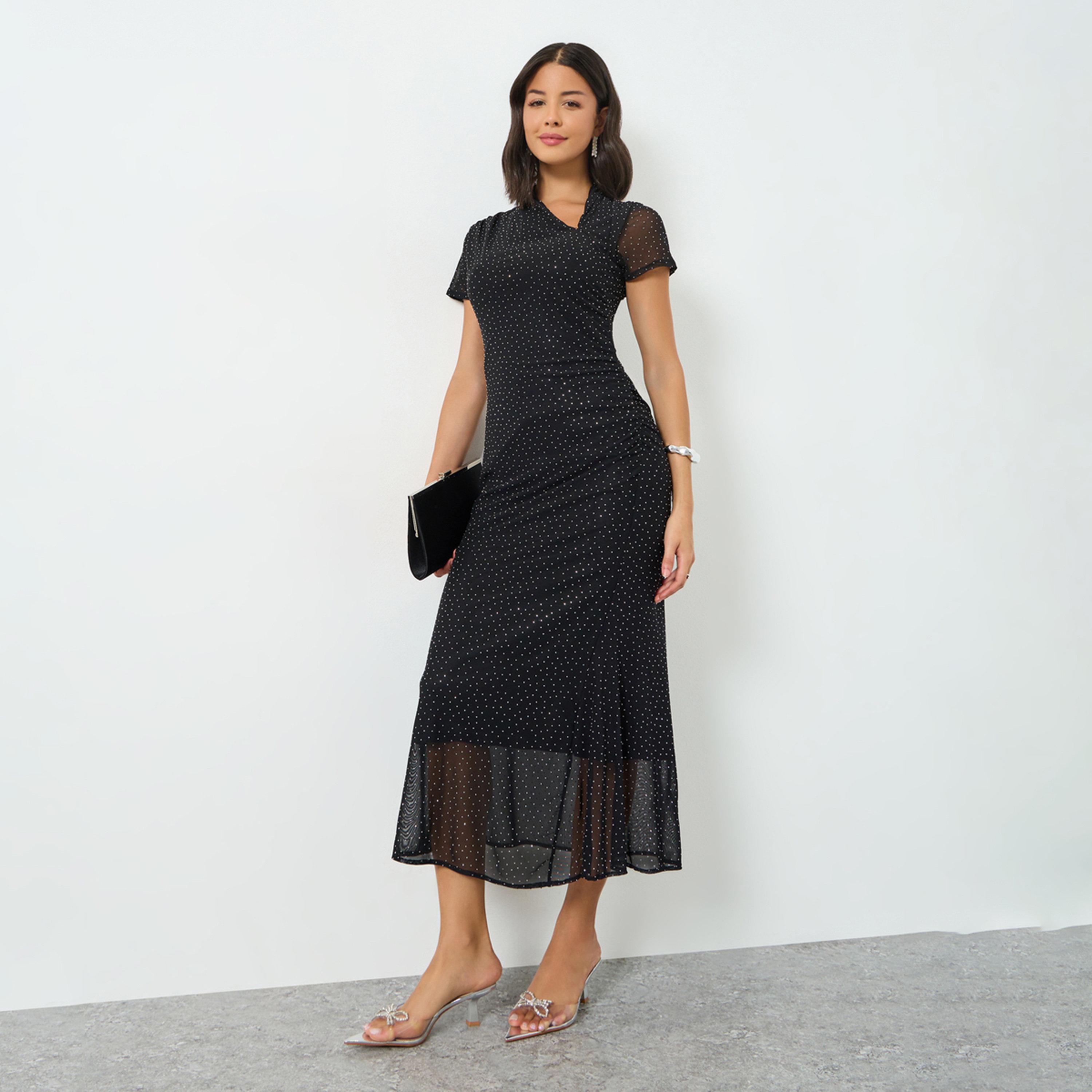 Styli Black Embellished Sheath Midi Evening Dress-women-clothing-dresses-image-1