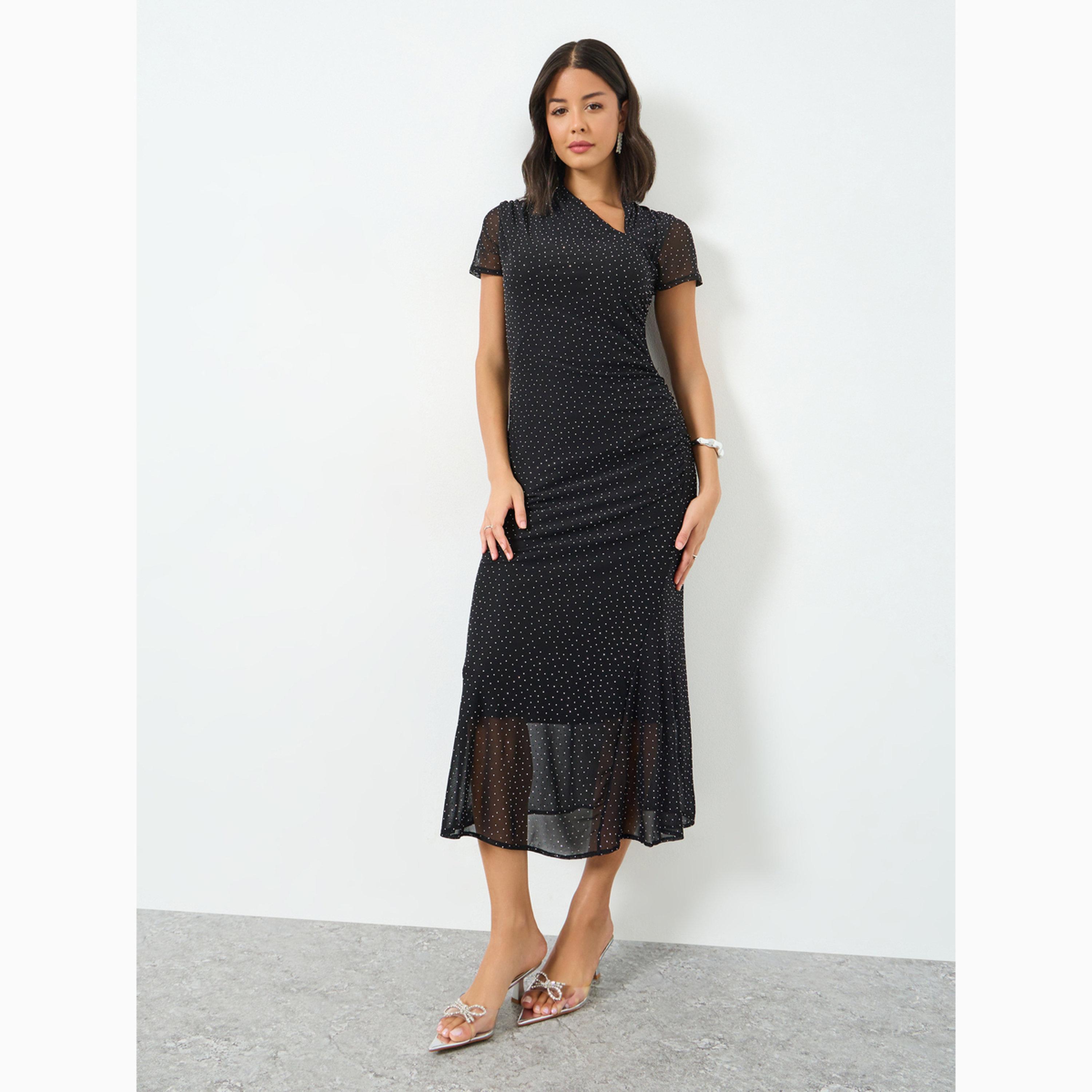 Styli Black Embellished Sheath Midi Evening Dress-women-clothing-dresses-image-3