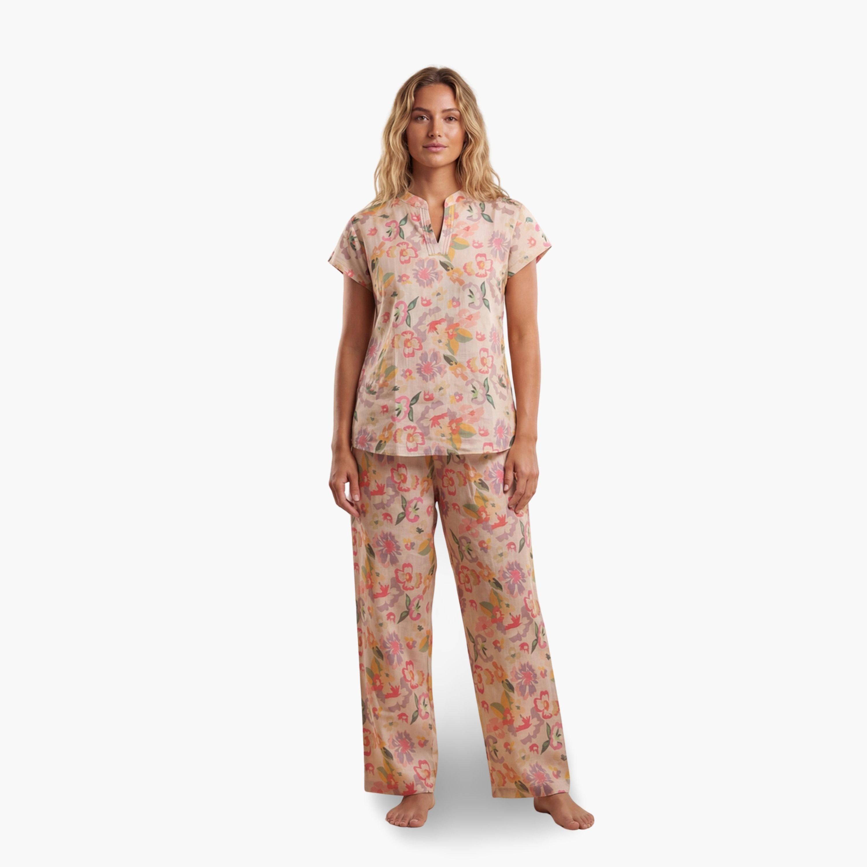 Mish Women Floral Print Cotton Top and Pyjama Set-women-clothing-nightwear-pyjamas-longsets-image-2