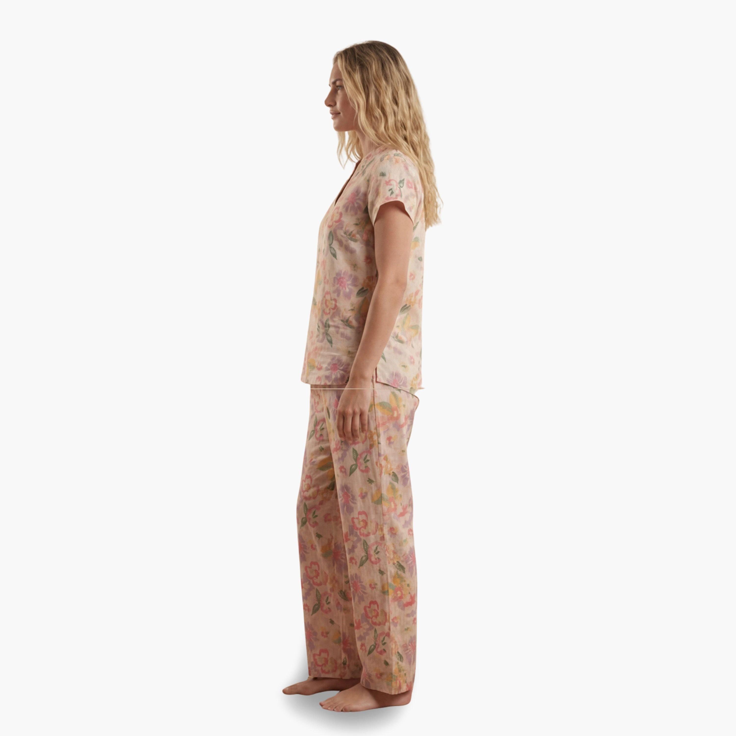 طقم من بيجاما وبلوزة قطن بطبعة زهور-women-clothing-nightwear-pyjamas-longsets-image-3