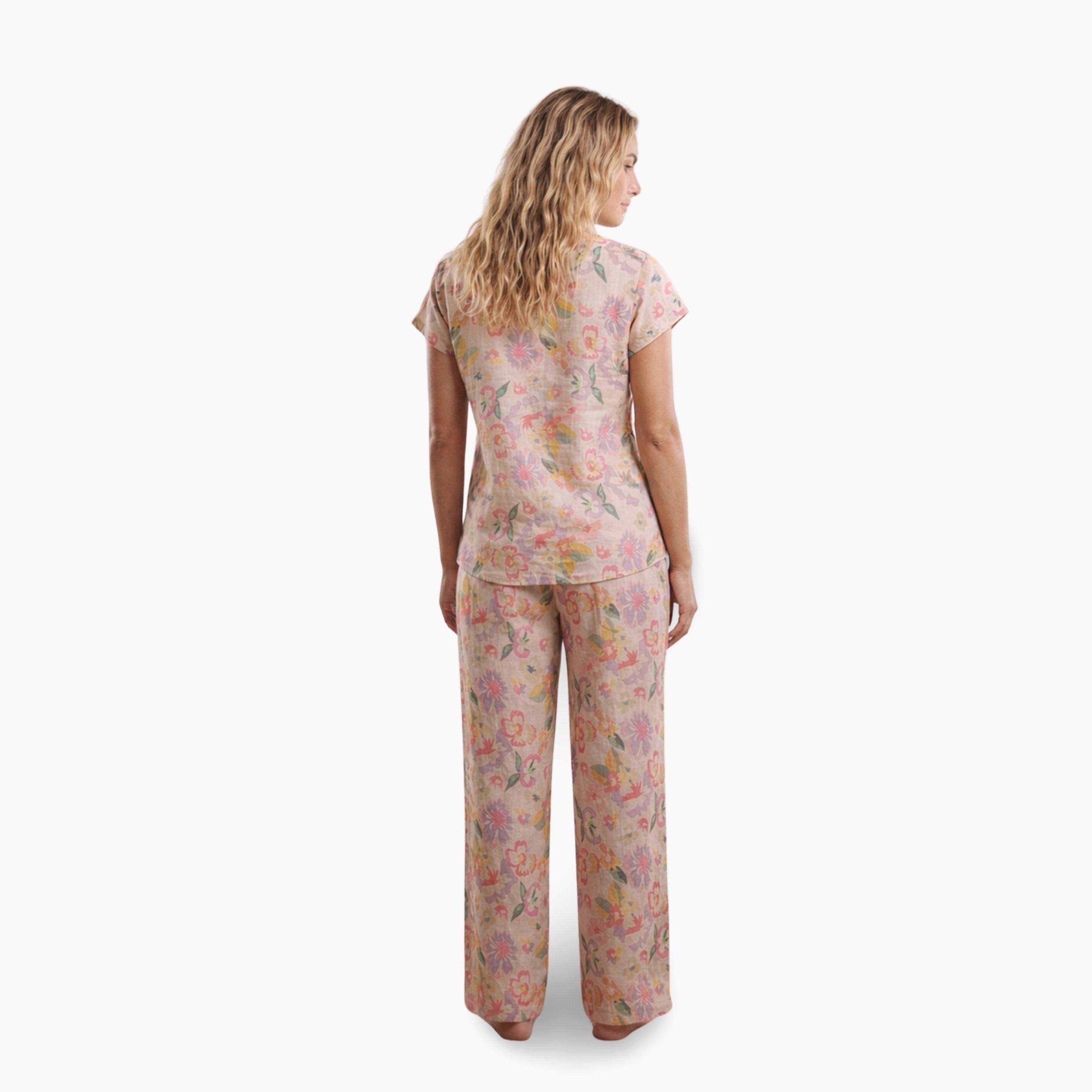طقم من بيجاما وبلوزة قطن بطبعة زهور-women-clothing-nightwear-pyjamas-longsets-image-4