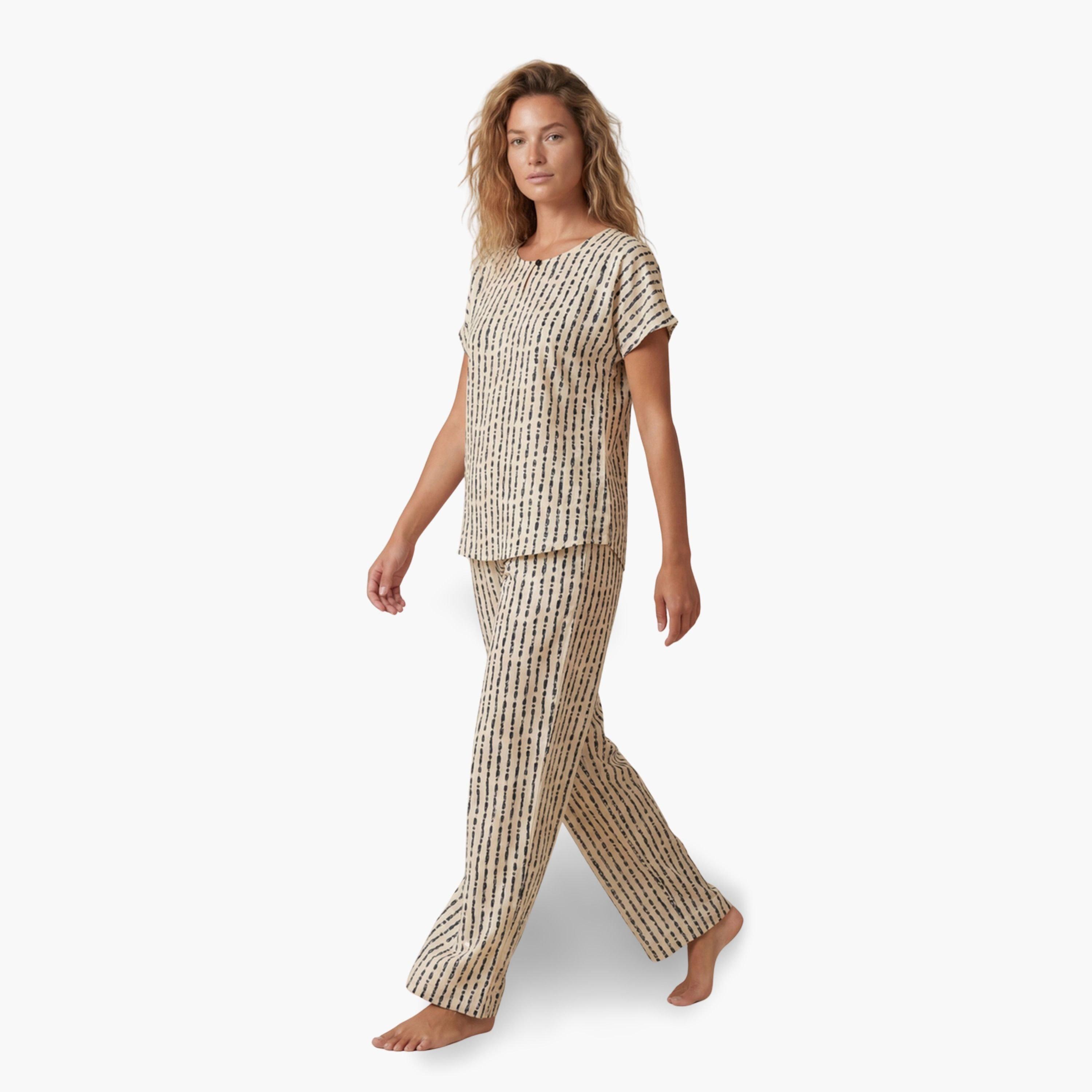 Mish Women Striped Print Cotton Top and Pyjama Set-women-clothing-nightwear-pyjamas-longsets-image-1