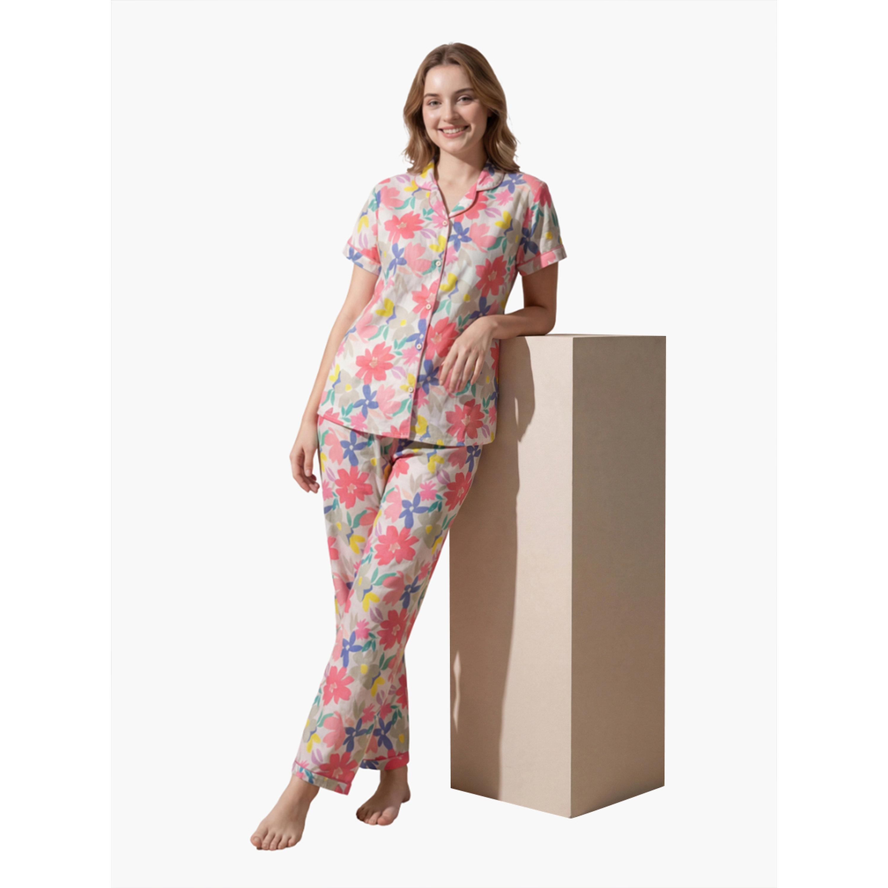 Mish Women Floral Print Cotton Shirt and Pyjama Set-women-clothing-nightwear-pyjamas-longsets-image-2
