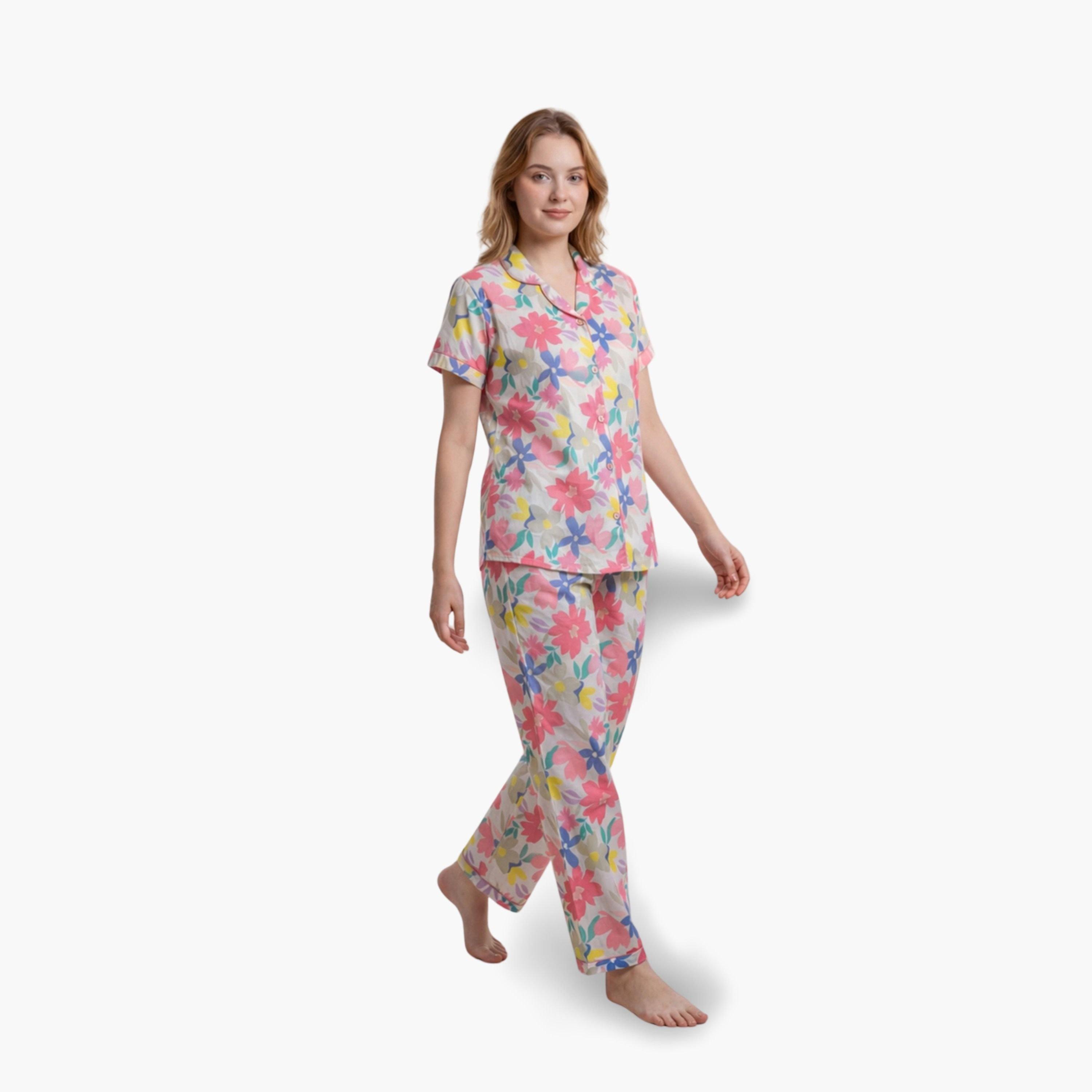 طقم بيجاما من بنطال وقميص قطن بطبعة زهور-women-clothing-nightwear-pyjamas-longsets-image-3