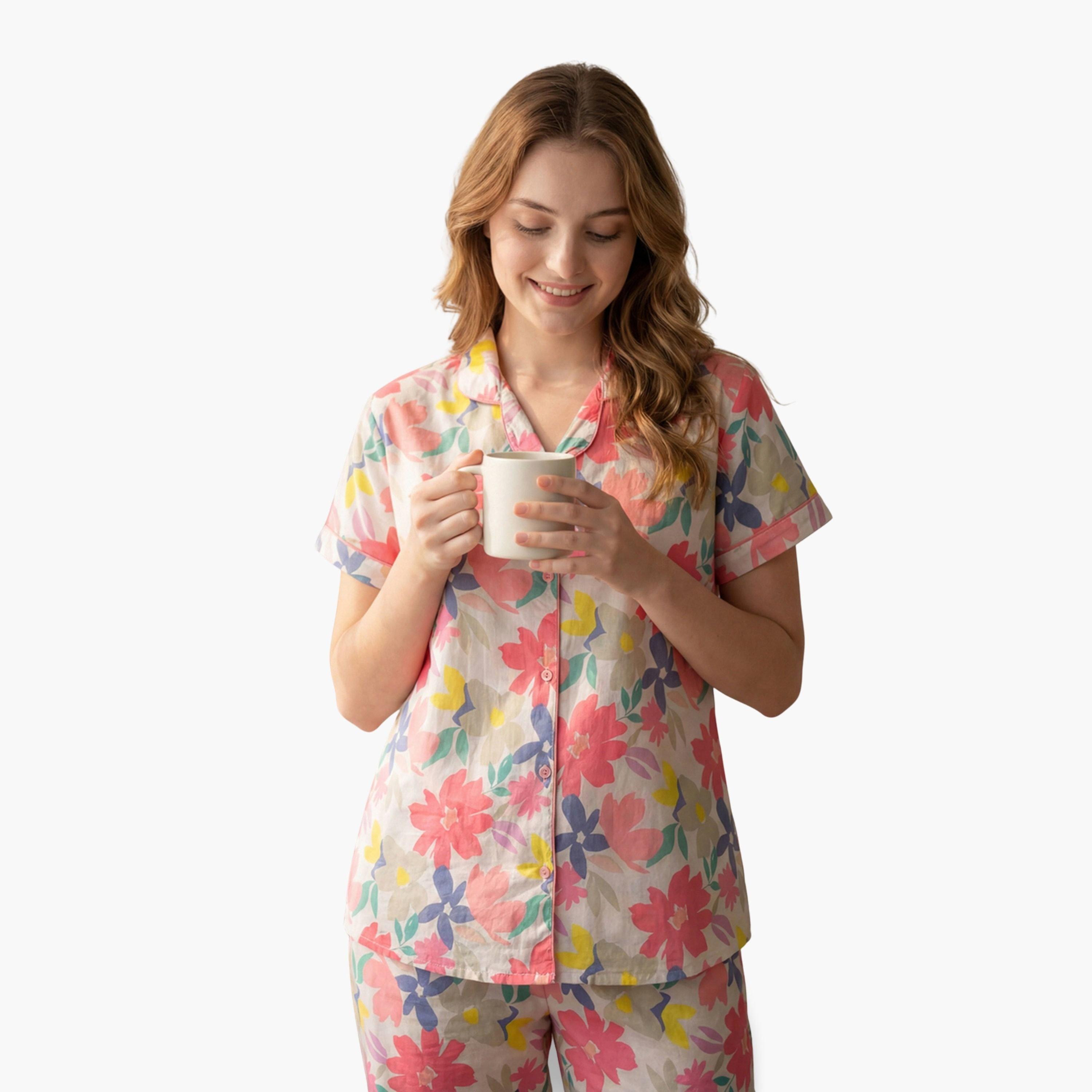 Mish Women Floral Print Cotton Shirt and Pyjama Set-women-clothing-nightwear-pyjamas-longsets-image-4