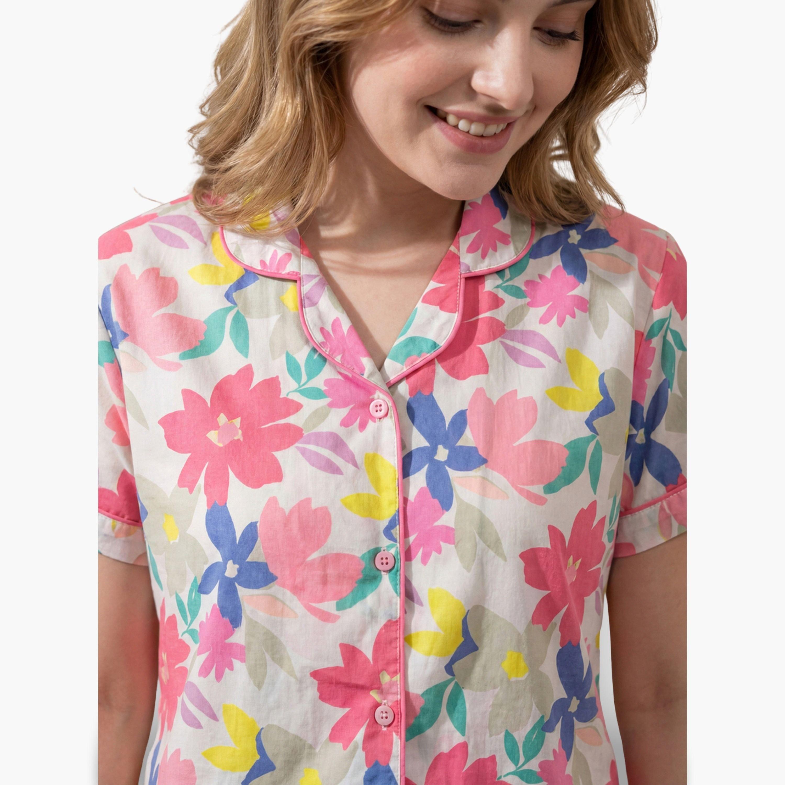 طقم بيجاما من بنطال وقميص قطن بطبعة زهور-women-clothing-nightwear-pyjamas-longsets-image-5