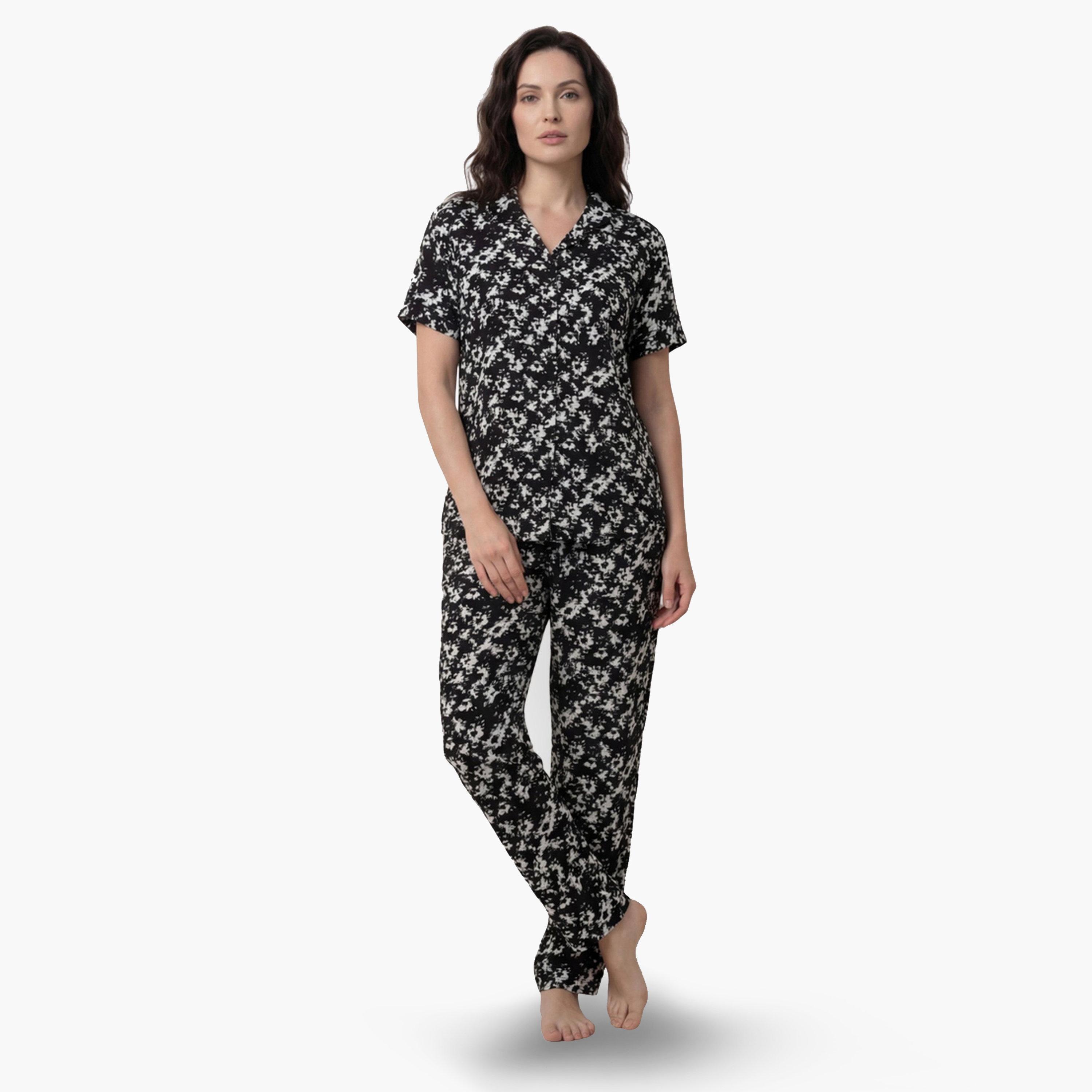 طقم بيجاما من بنطال وقميص قطن بطبعة زهور-women-clothing-nightwear-pyjamas-longsets-image-1
