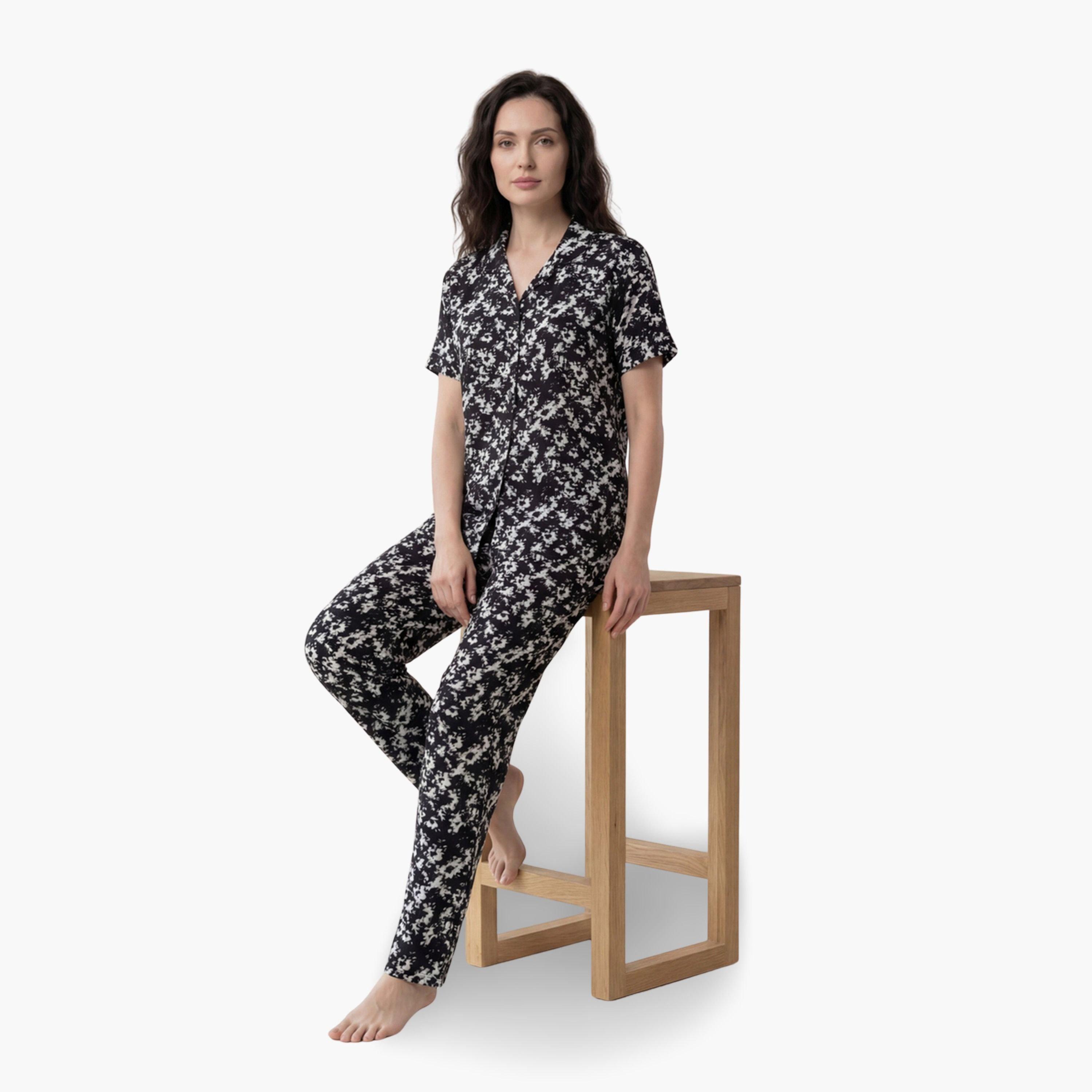 طقم بيجاما من بنطال وقميص قطن بطبعة زهور-women-clothing-nightwear-pyjamas-longsets-image-2
