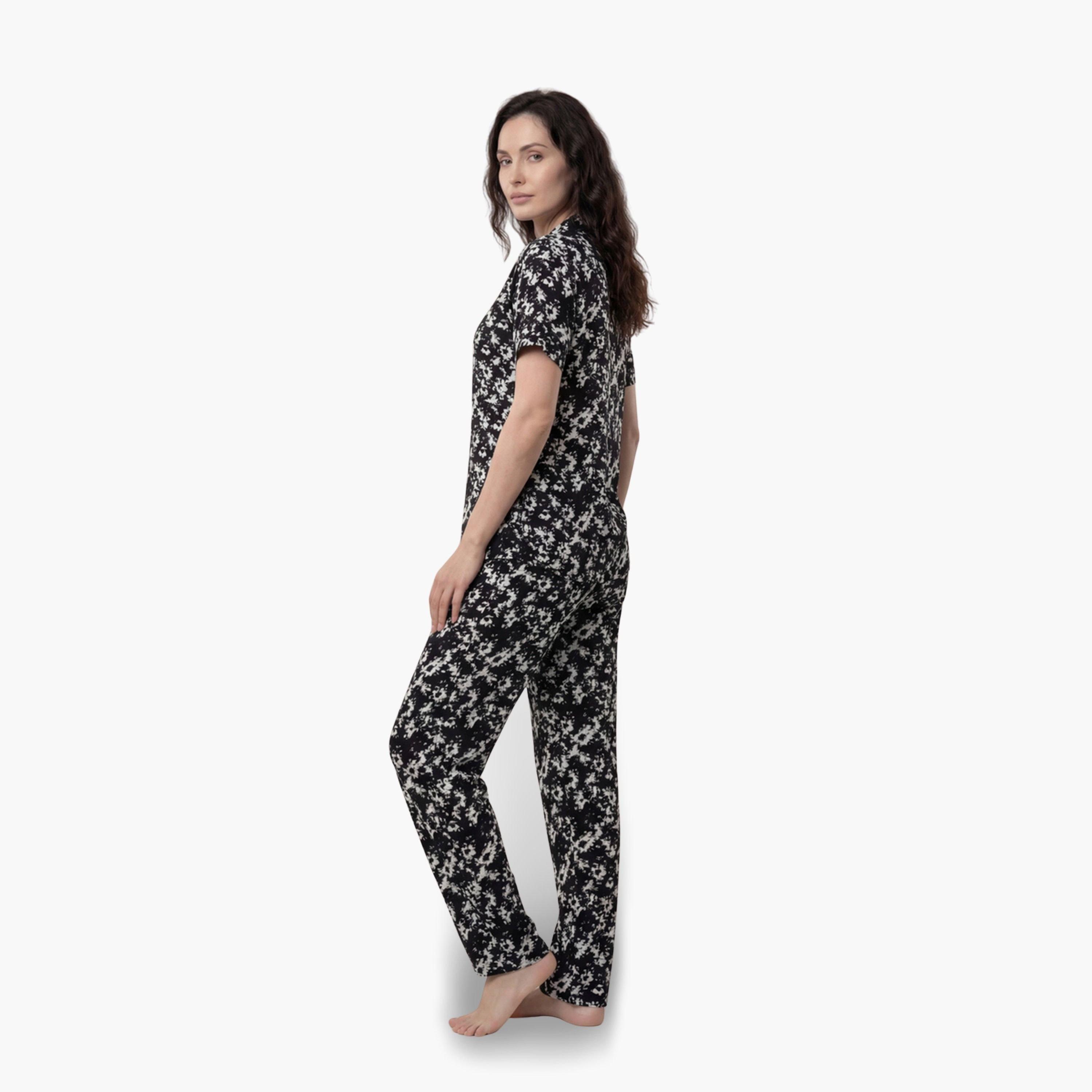 طقم بيجاما من بنطال وقميص قطن بطبعة زهور-women-clothing-nightwear-pyjamas-longsets-image-4
