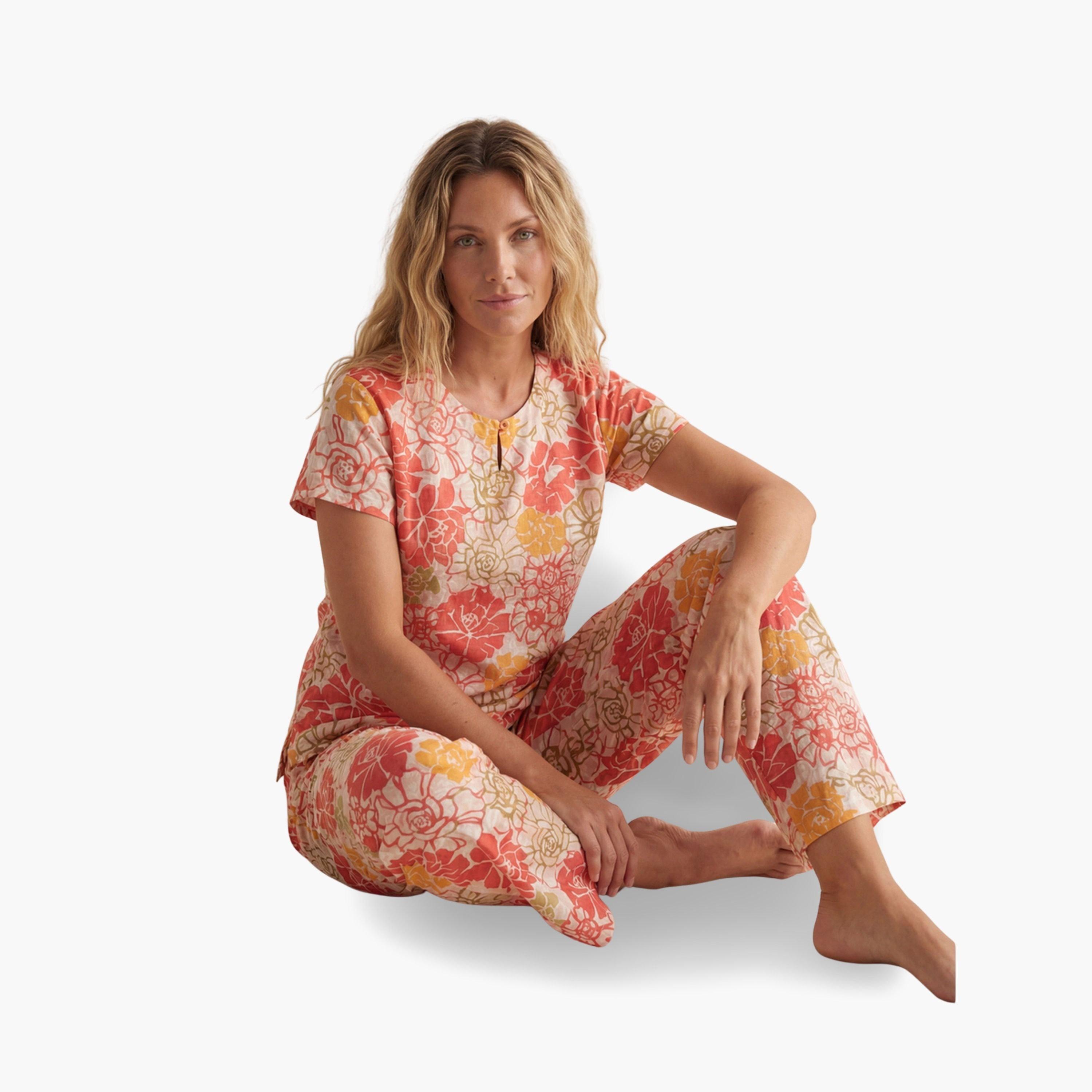 Mish Women Floral Print Cotton Top and Pyjama Set-women-clothing-nightwear-pyjamas-longsets-image-2