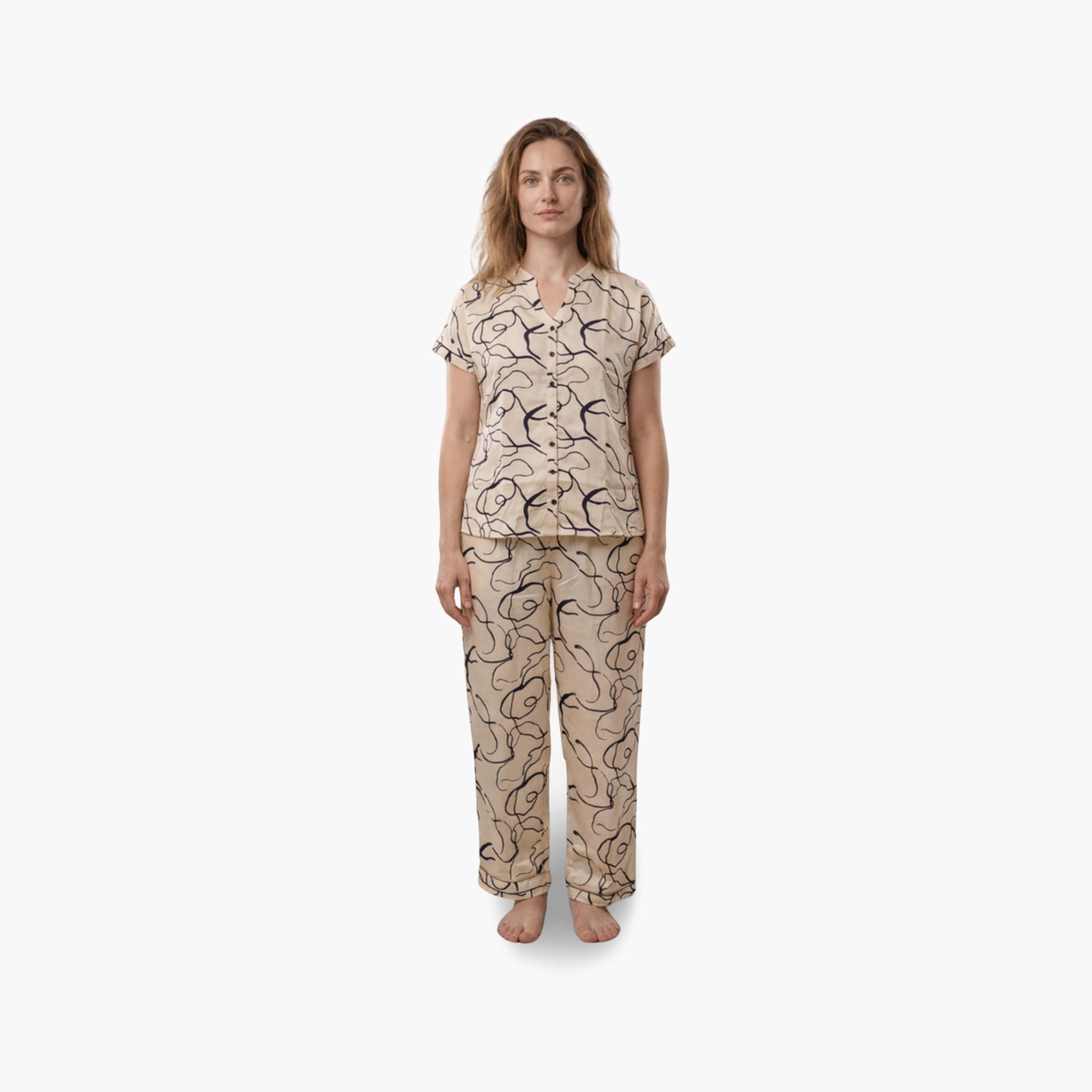 طقم بيجاما من بنطال وقميص قطن مطبوع-women-clothing-nightwear-pyjamas-longsets-image-2