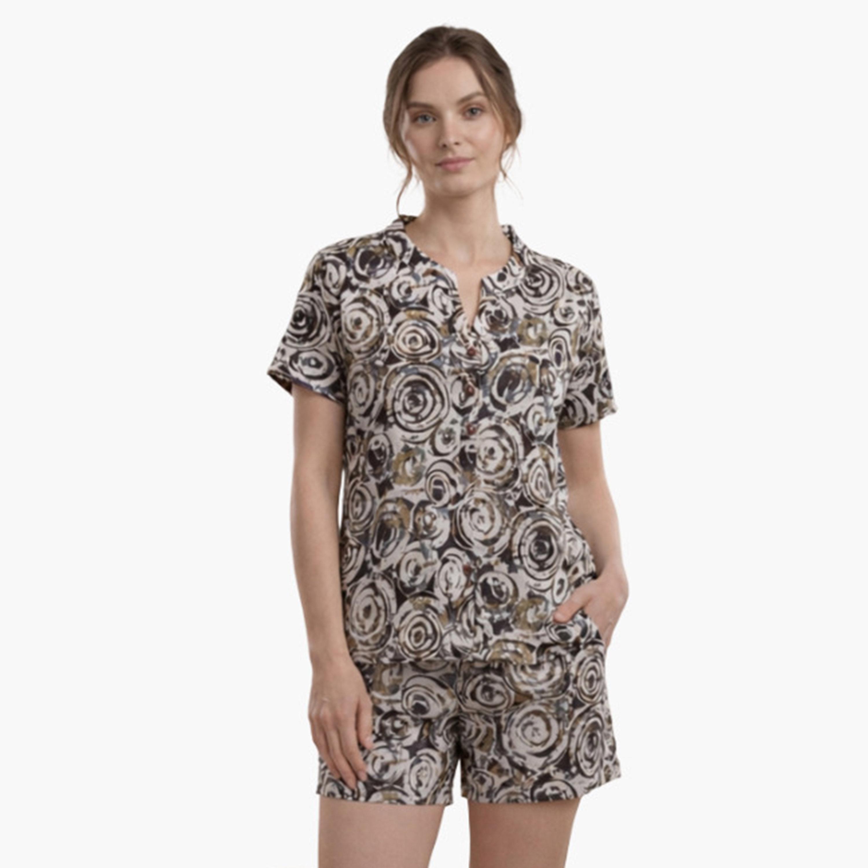 طقم من شورت وقميص قطن بطبعة كاملة-women-clothing-nightwear-pyjamas-shortsets-image-1